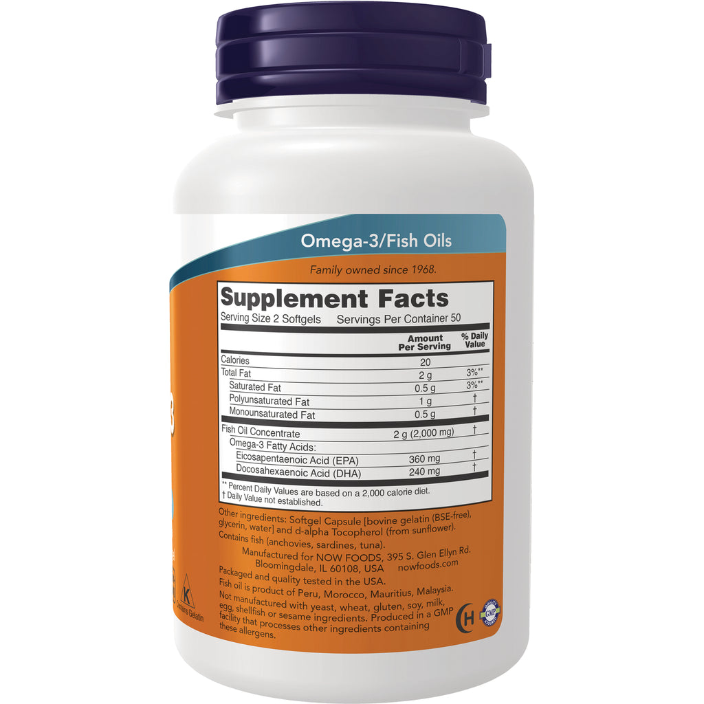 NWF074 | Back label of white supplement bottle showing Supplement Facts panel and Omega-3/Fish Oils header - Thumbnail