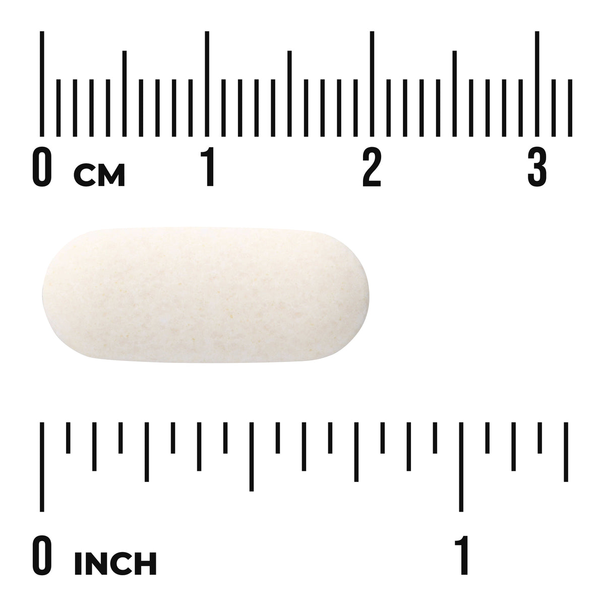 SW1009 | Oblong white tablet shown with centimeter and inch rulers for size