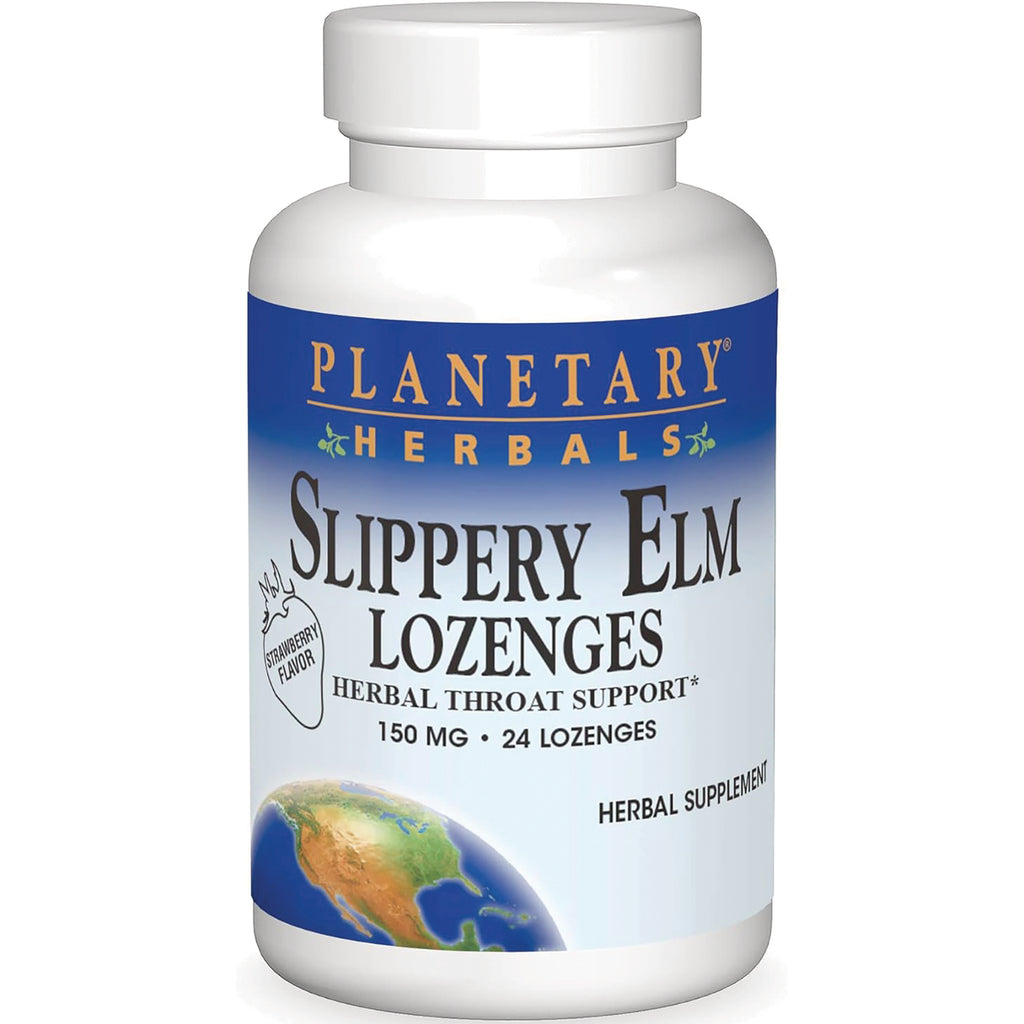 PF130 | Planetary Herbals Slippery Elm Lozenges bottle, strawberry flavor, 150 mg, 24 lozenges - Thumbnail