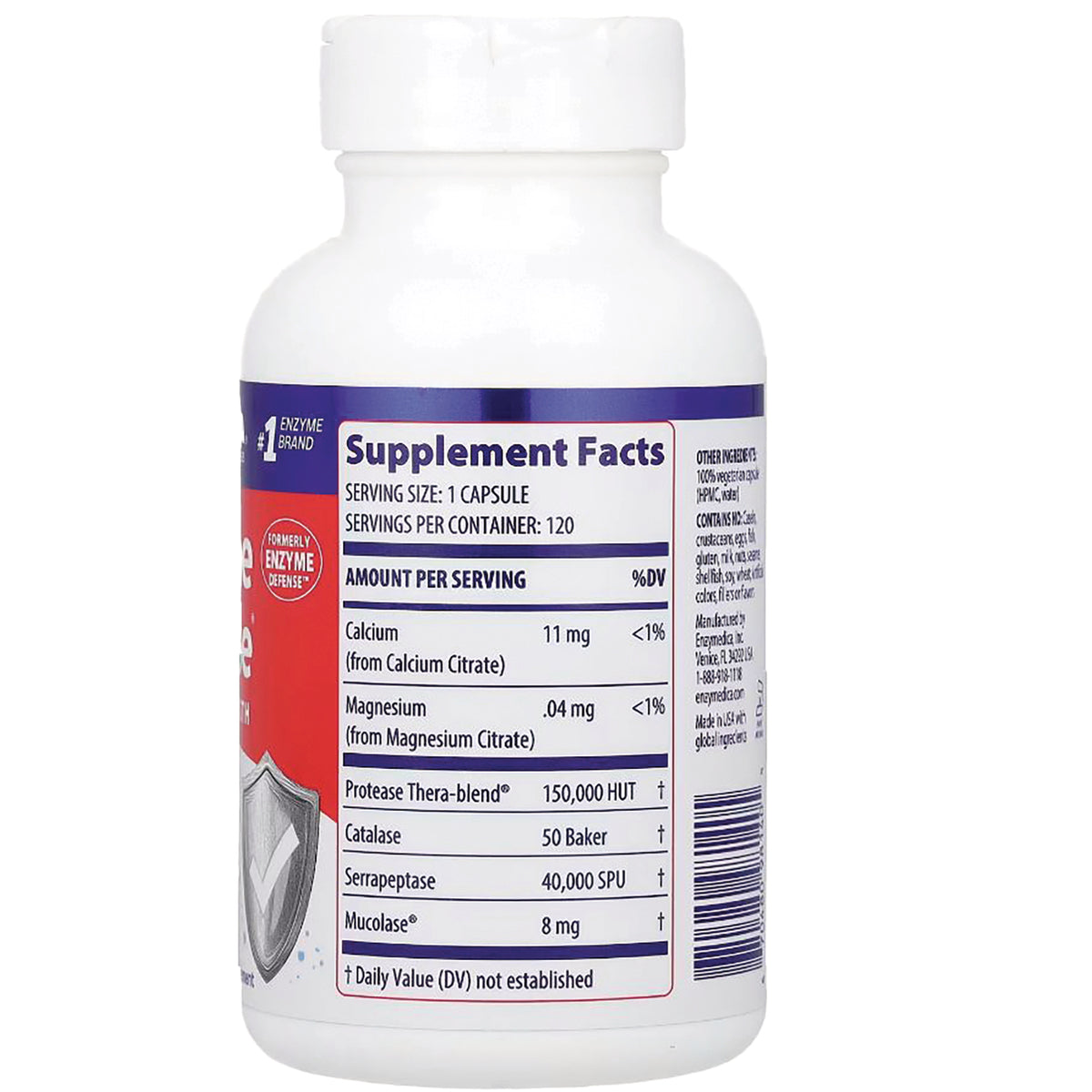 EMD027 | Back of white supplement bottle showing Supplement Facts panel, ingredient list and barcode