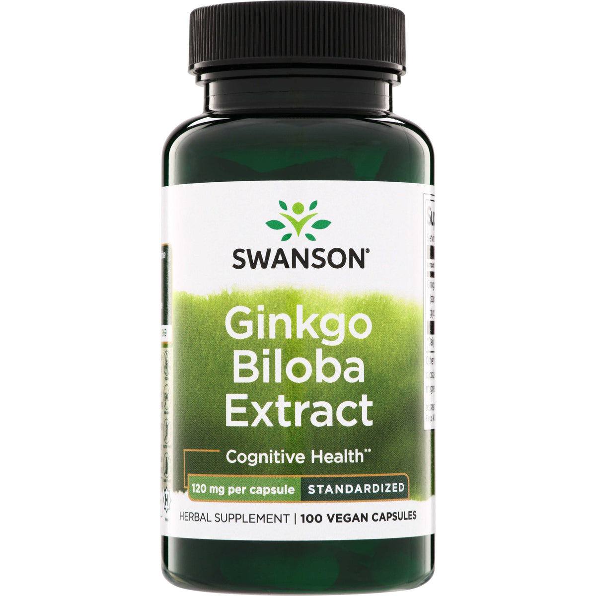 SWU033 | Swanson Ginkgo Biloba Extract bottle, Cognitive Health, 120 mg per capsule, standardized, 100 vegan capsules