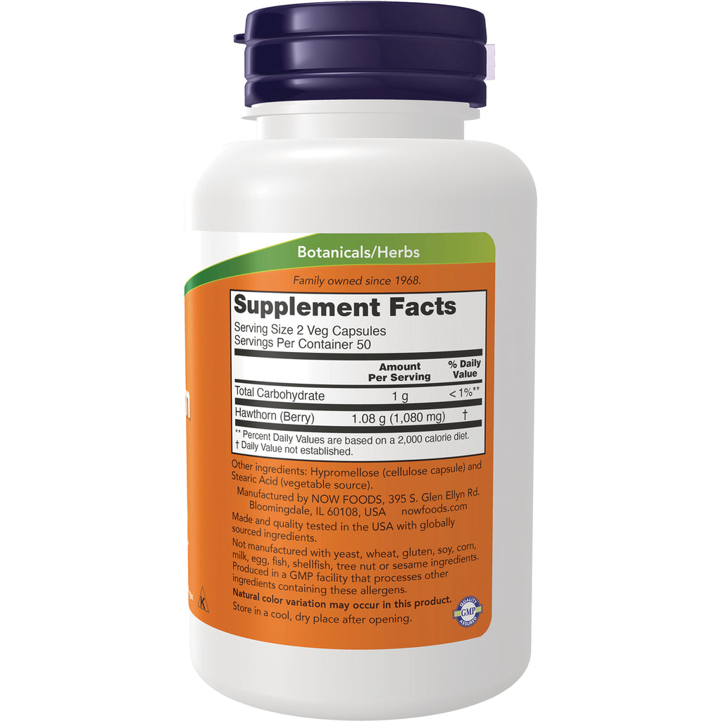 NWF550 | Back label showing Supplement Facts panel and ingredients for Hawthorn botanicals/herbs bottle - Thumbnail