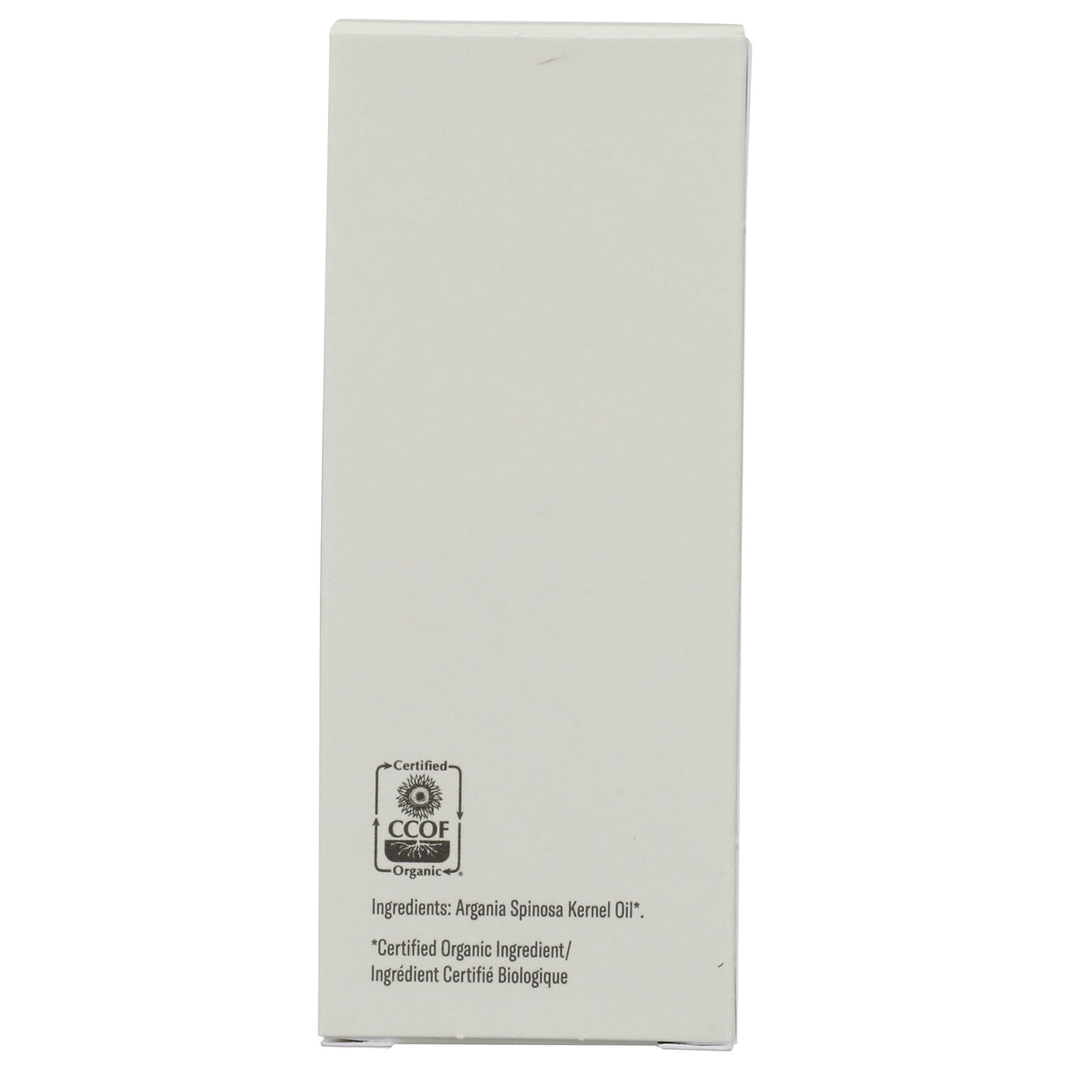 ACR001 | Back panel with CCOF Certified Organic logo and ingredients: Argania Spinosa Kernel Oil
