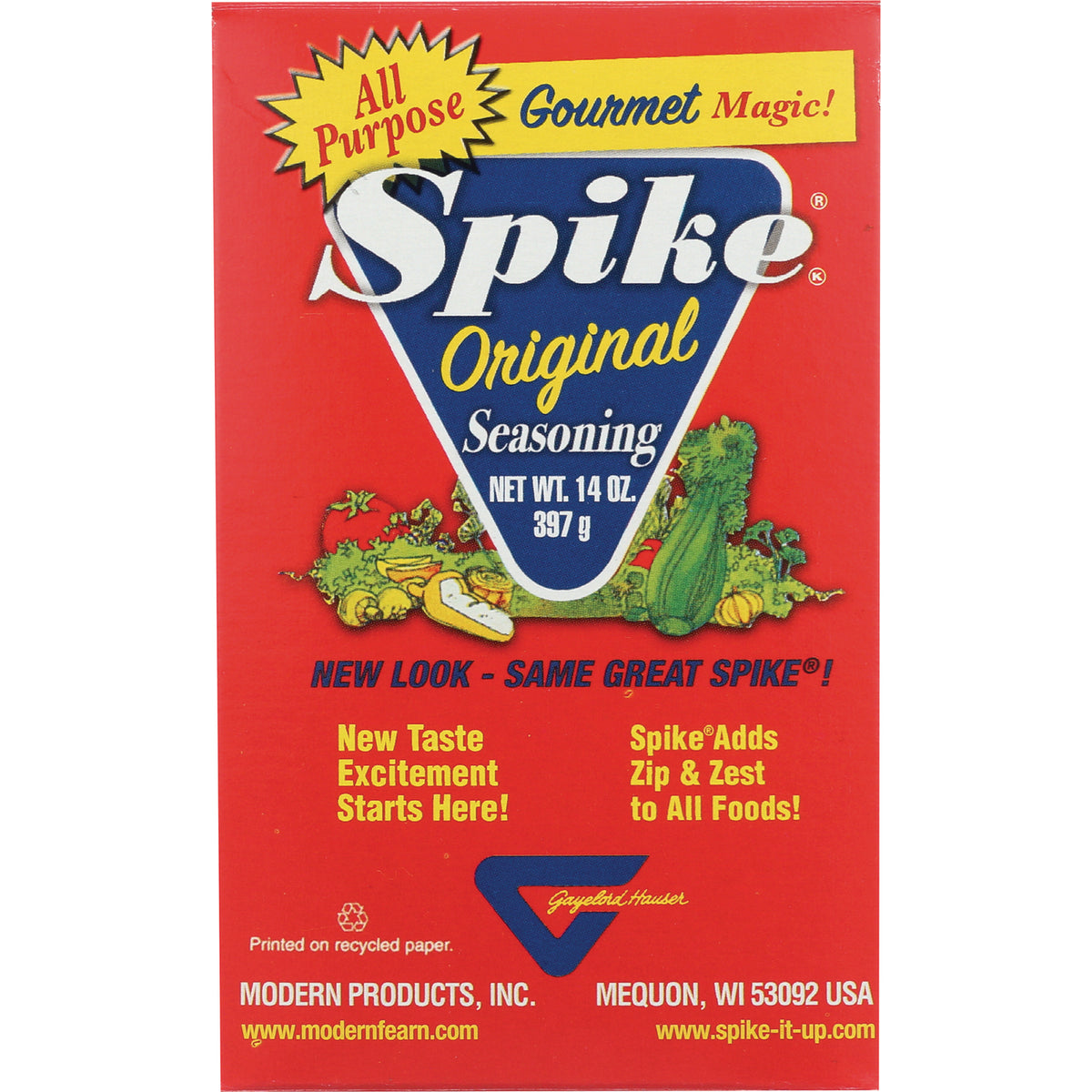 MPR002 | Spike Original Seasoning red box front showing logo, net wt 14 oz and vegetable illustration