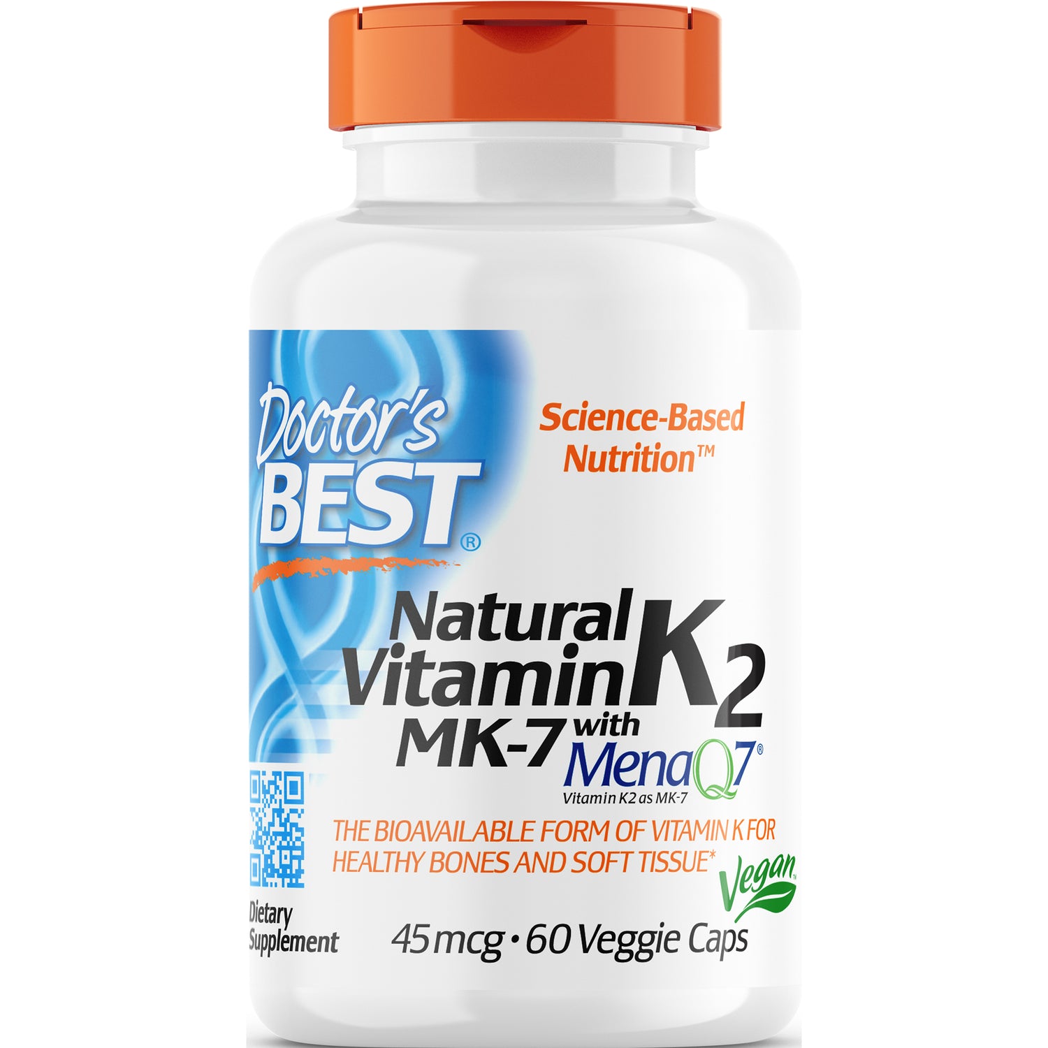 DB164 | Doctor's Best Natural Vitamin K2 MK-7 45 mcg 60 veggie caps front label