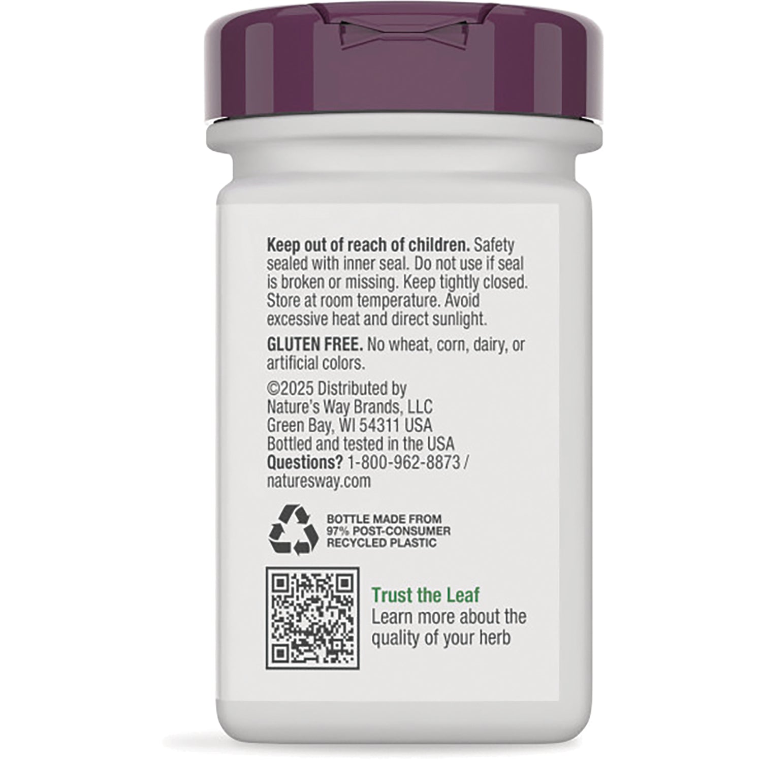 NW564 | Back label showing safety instructions, gluten free statement, distributor details and QR code