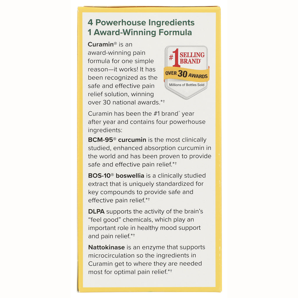 EUR002 | back panel listing Curamin ingredients and descriptions including BCM-95 curcumin, BOS-10 boswellia, DLPA, nattokinase - Thumbnail