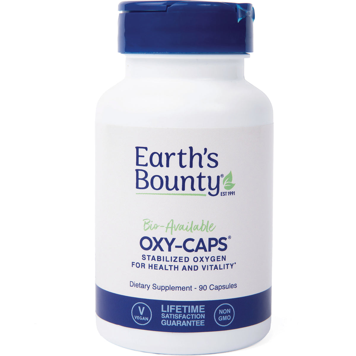 GE006 | Earths Bounty OXY-CAPS dietary supplement bottle front label reading OXY-CAPS and 90 Capsules