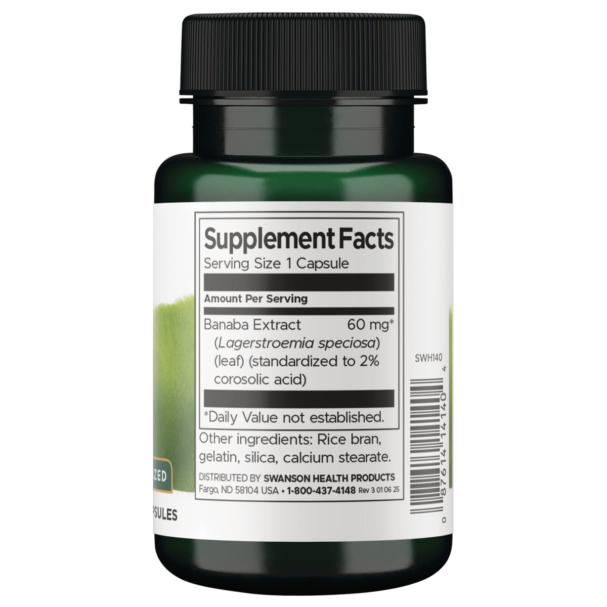 SWH140 | Back label with ingredients and serving size information