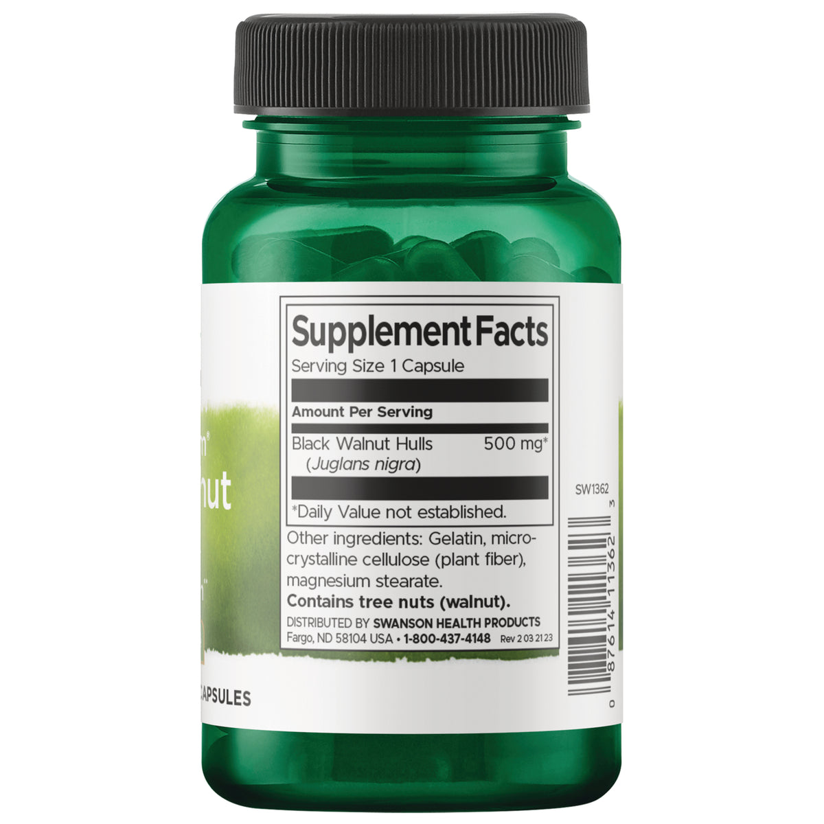 SW1362 | Back label with supplement facts and serving size information
