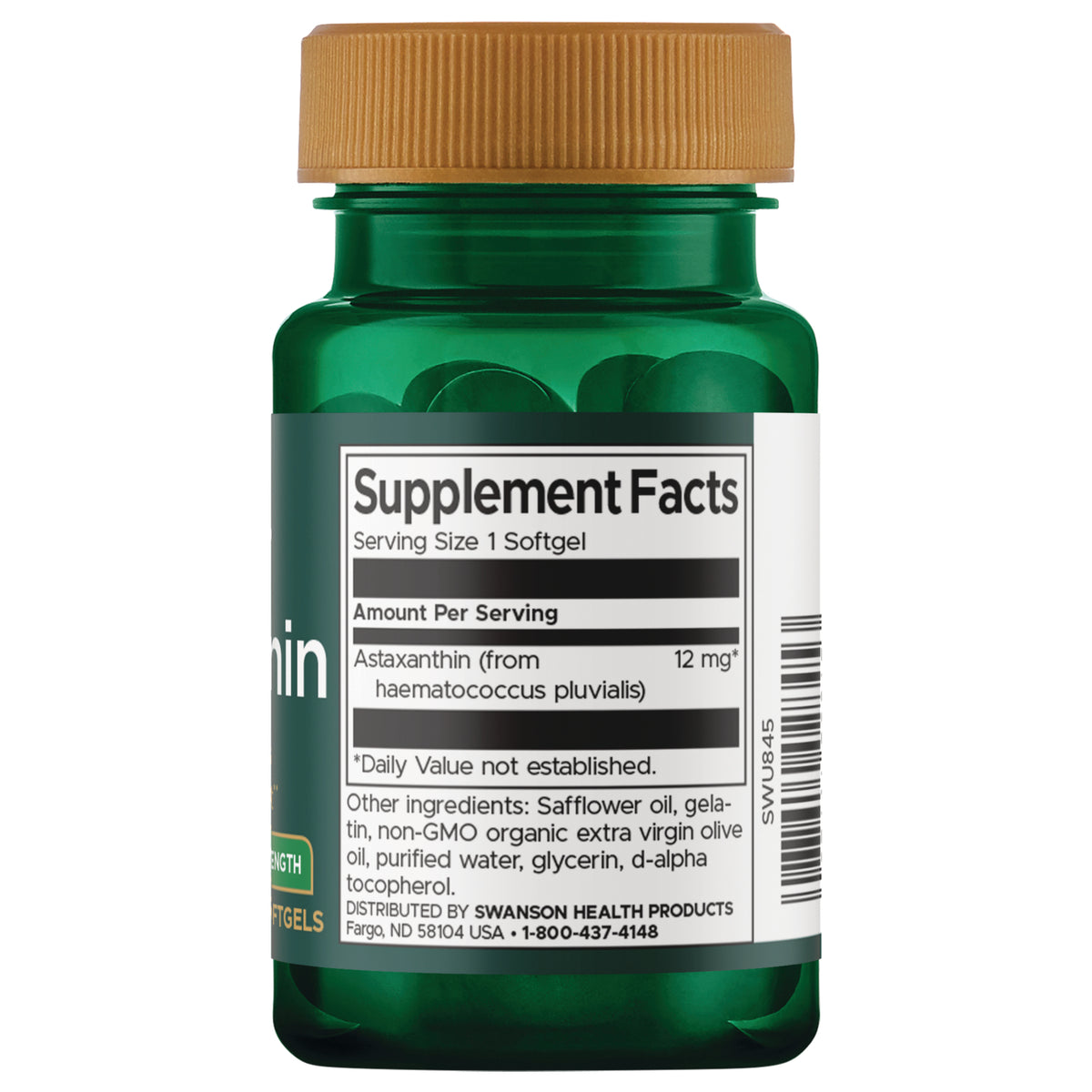 SWU845 | Back label with supplement facts and serving information