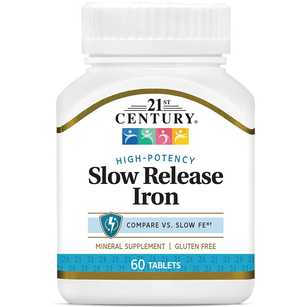 CNT270 | 21st Century Slow Release Iron supplement bottle front label showing 60 tablets, gluten free - Thumbnail