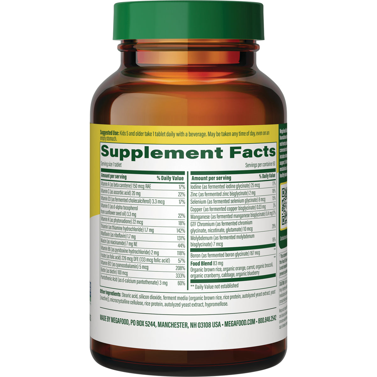 MGF016 | Back of amber supplement bottle showing Supplement Facts label and ingredient panel