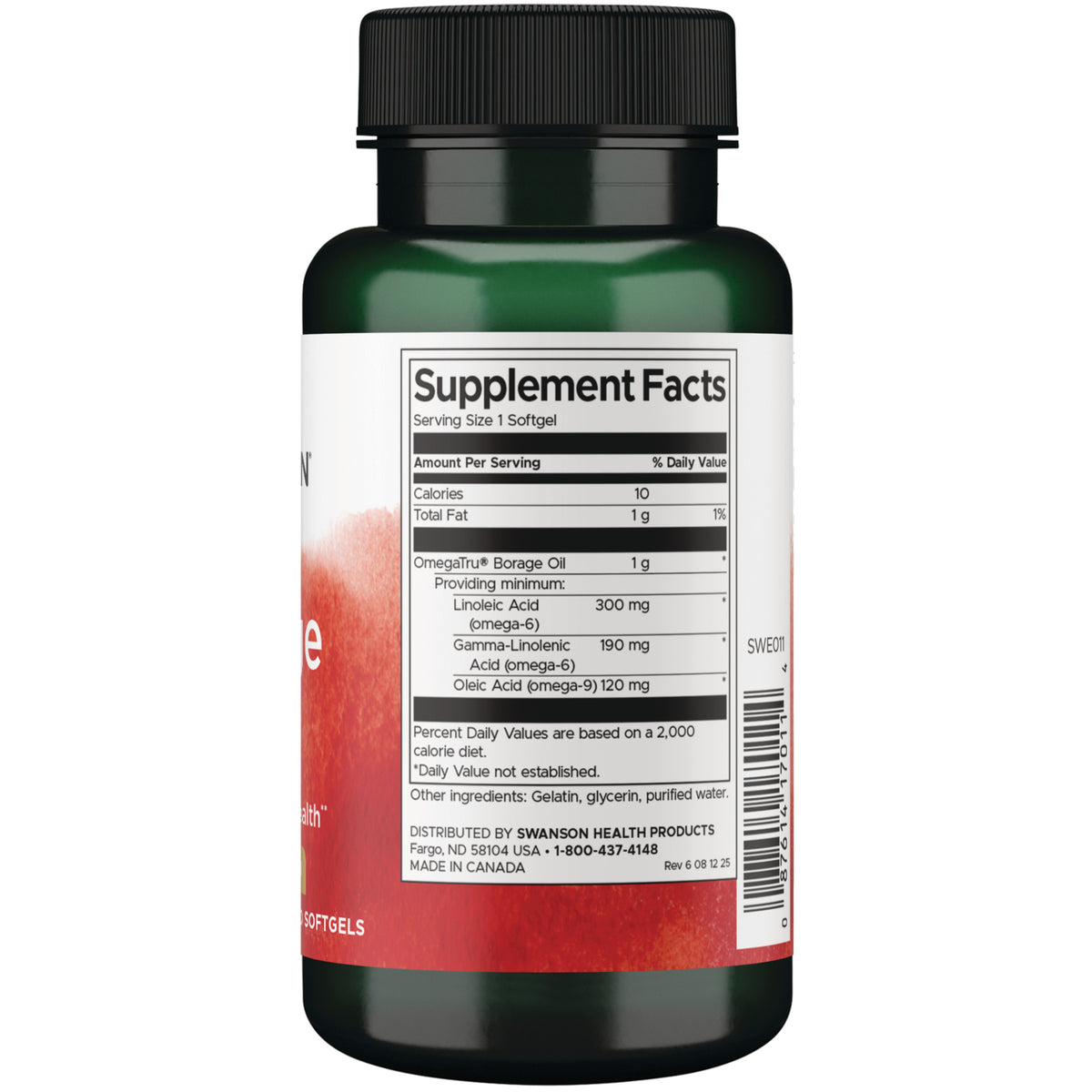 SWE011 | Back label with Supplement Facts for OmegaTru Borage Oil softgels