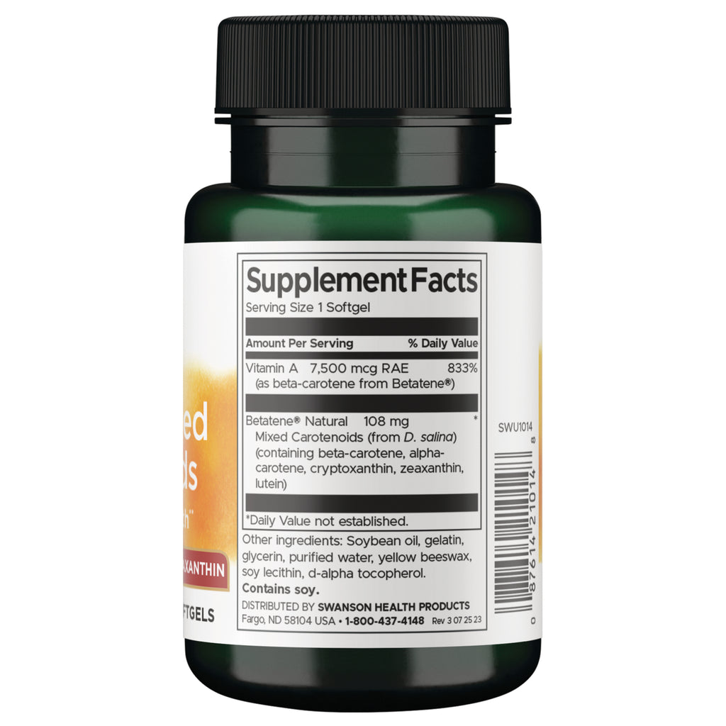 SWU1014 | Back label with supplement facts and serving informationRed oval softgel shown next to centimeter and inch rulers for size reference - Thumbnail