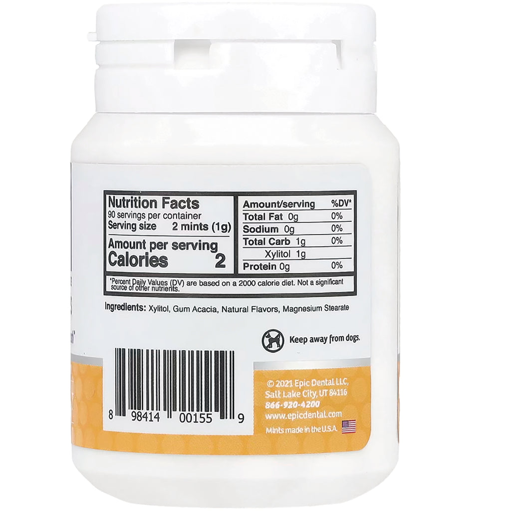 EPI009 | Back label showing Nutrition Facts panel, ingredients list, barcode and keep away from dogs warning on white bottle - Thumbnail