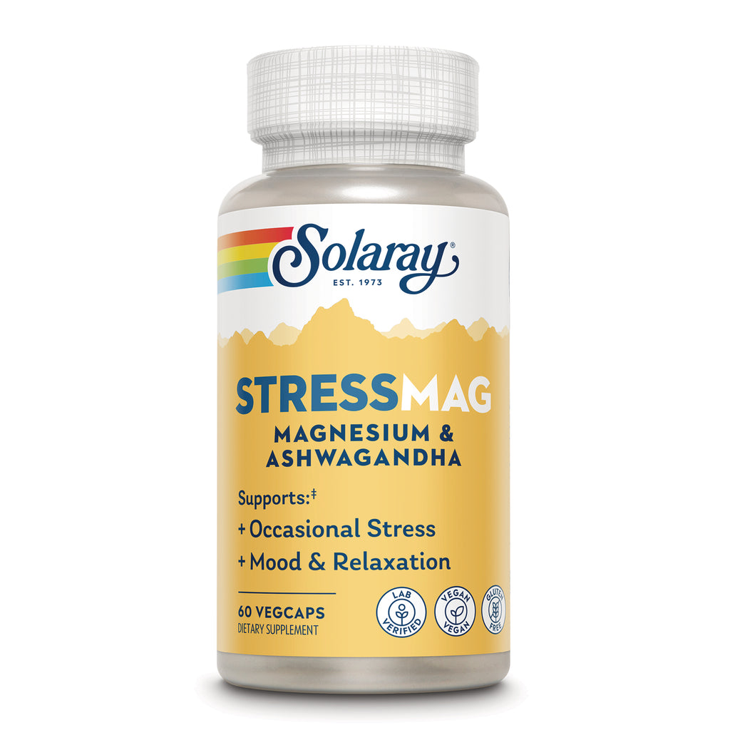 SLR551 | Solaray StressMag Magnesium & Ashwagandha dietary supplement bottle, 60 vegcaps - Thumbnail