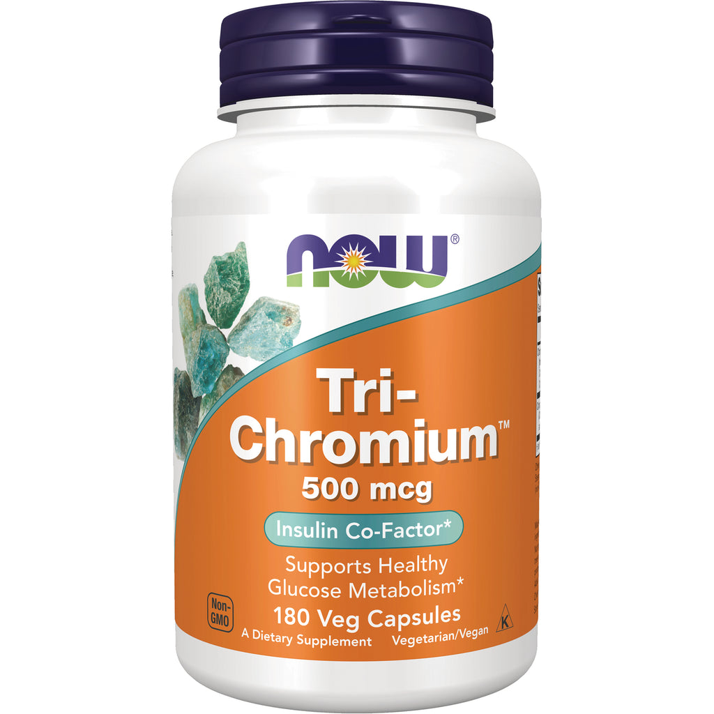 NWF915 | NOW Tri-Chromium 500 mcg supplement bottle front label reading Insulin Co-Factor and 180 Veg Capsules - Thumbnail