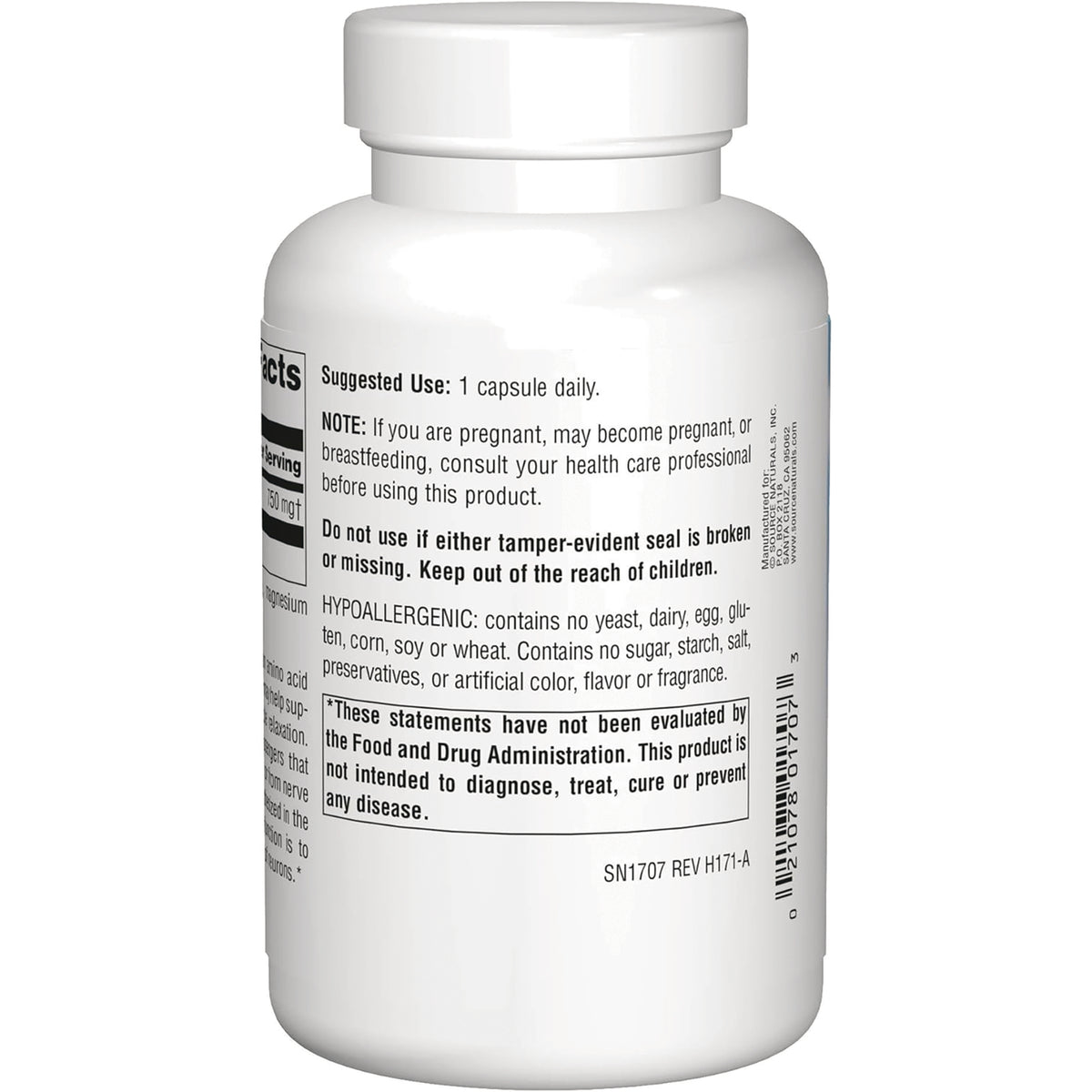 SN482 | Back label with Suggested Use, warnings, hypoallergenic statement, and barcode