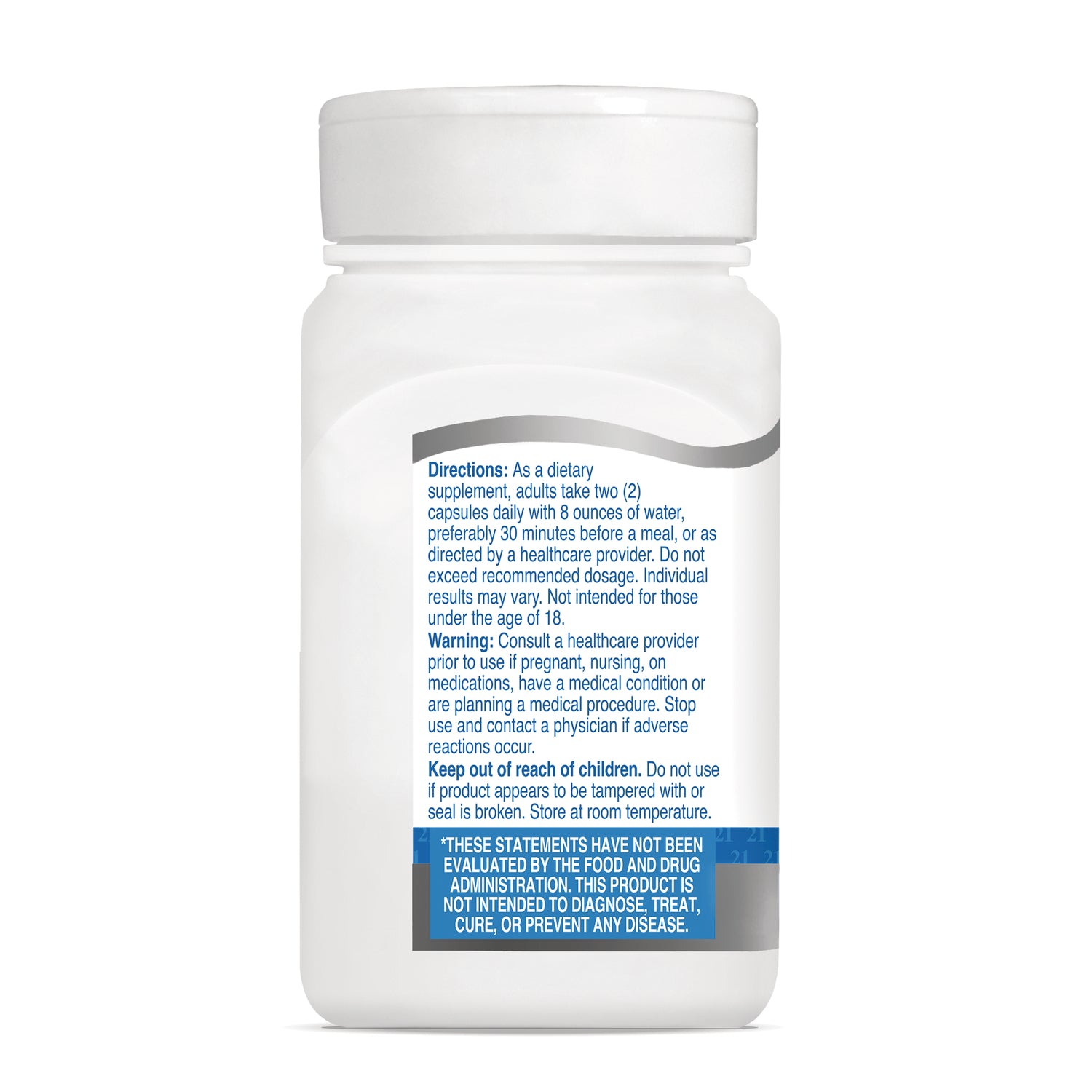 CNT295 | back label of white supplement bottle showing directions, warnings, and FDA disclaimer