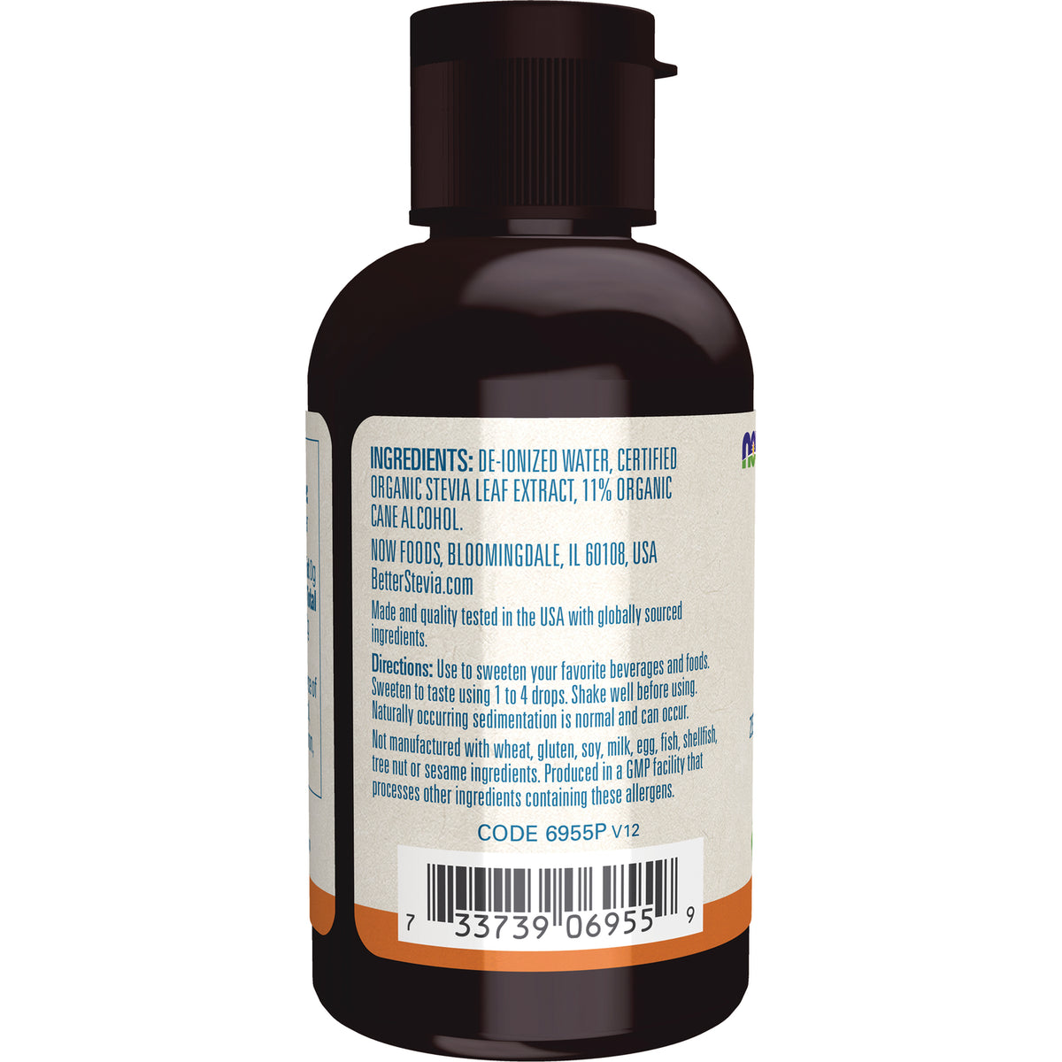NWF096 | Back of brown supplement bottle showing ingredients, directions and barcode