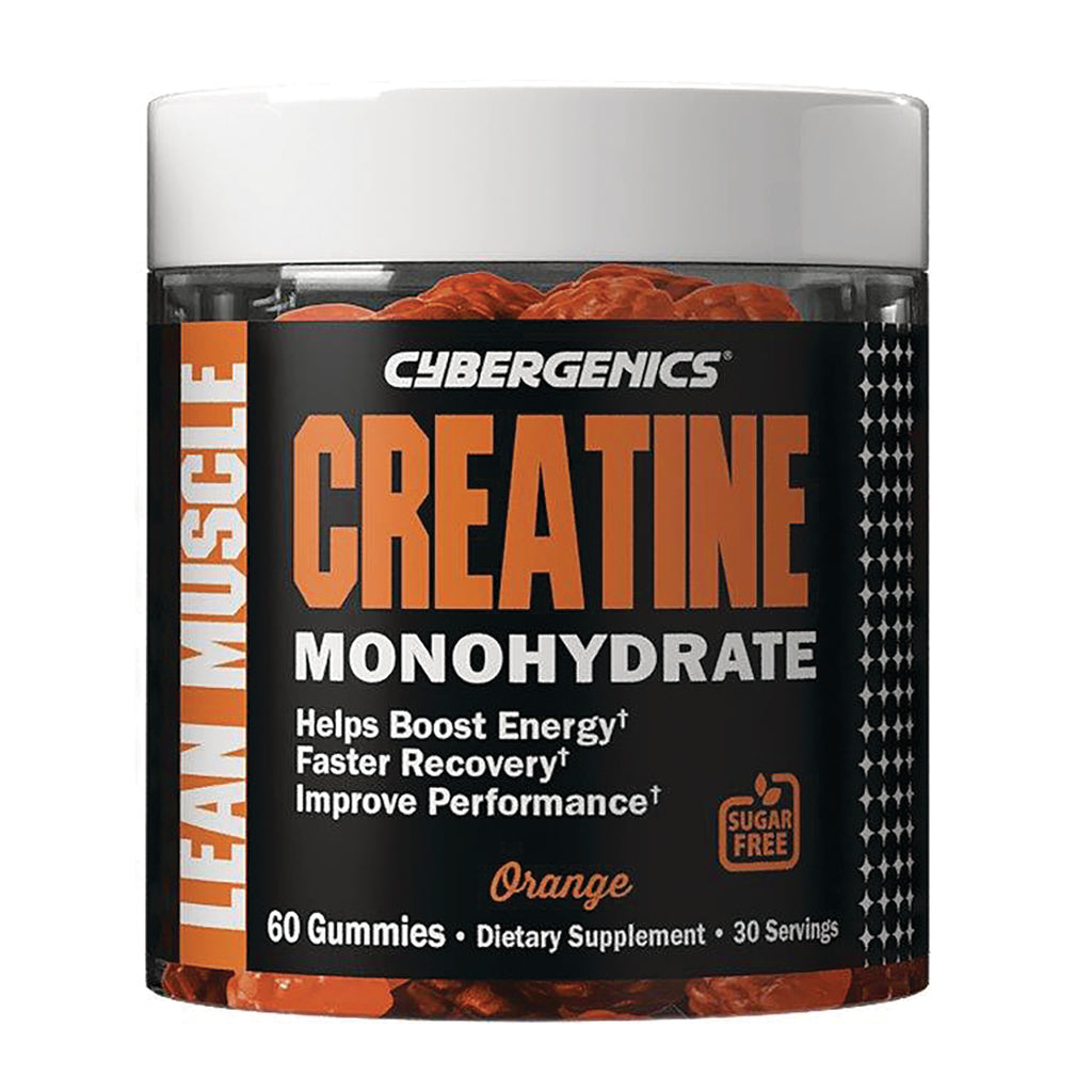 CYB002 | Cybergenics Creatine Monohydrate orange gummy jar front label reading 60 Gummies and Sugar Free - Thumbnail