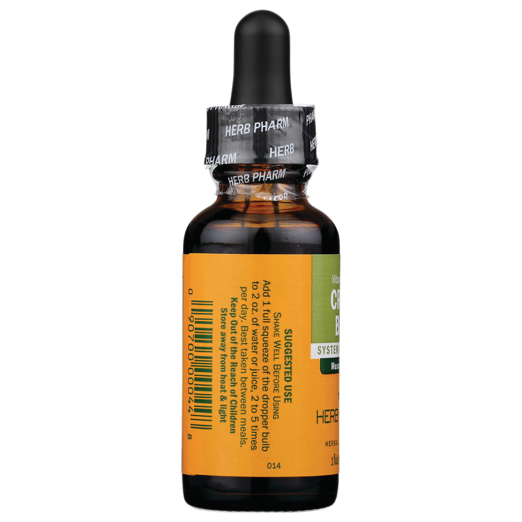 HPH103 | amber dropper bottle showing back label with suggested use text, barcode, and HERB PHARM tamper seal - Thumbnail