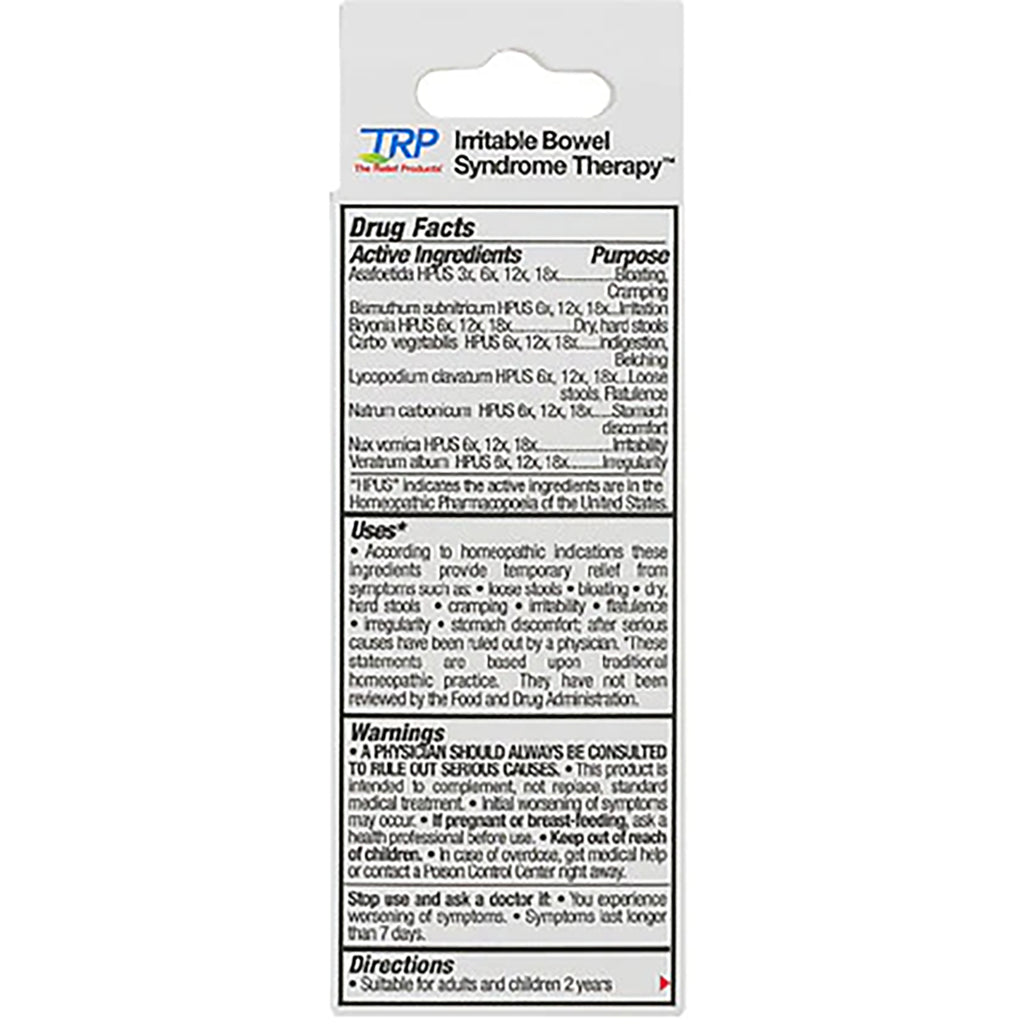TRL010 | Back panel with Drug Facts, uses, warnings, and directions for TRP Irritable Bowel Syndrome Therapy - Thumbnail