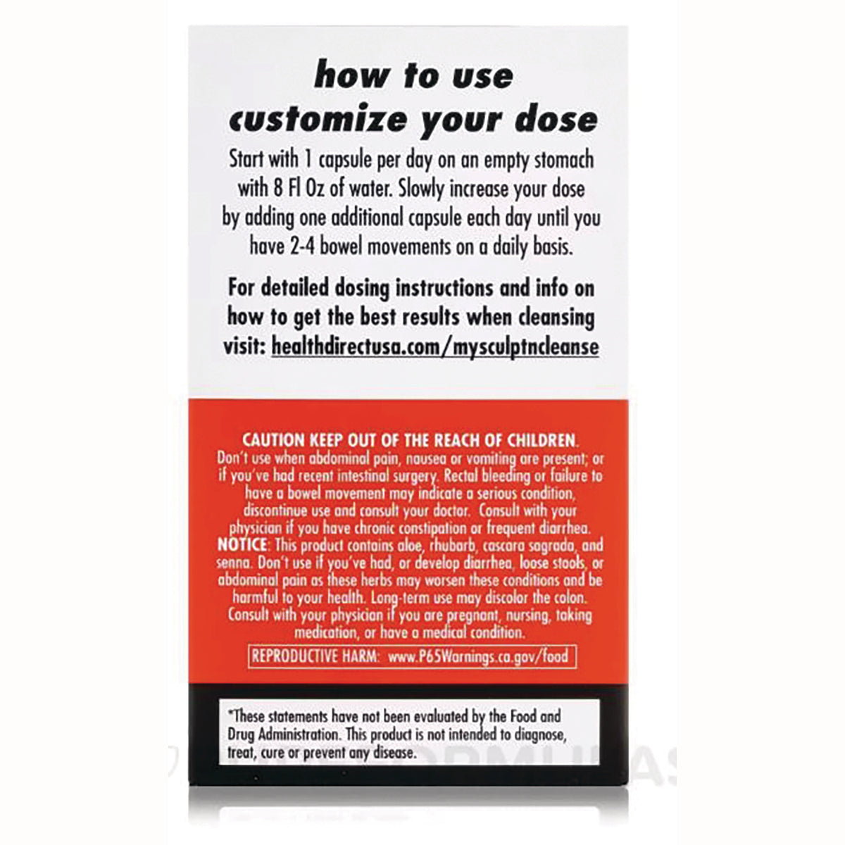 HD003 | back panel showing how to use customize your dose dosing instructions and cautionary warning text