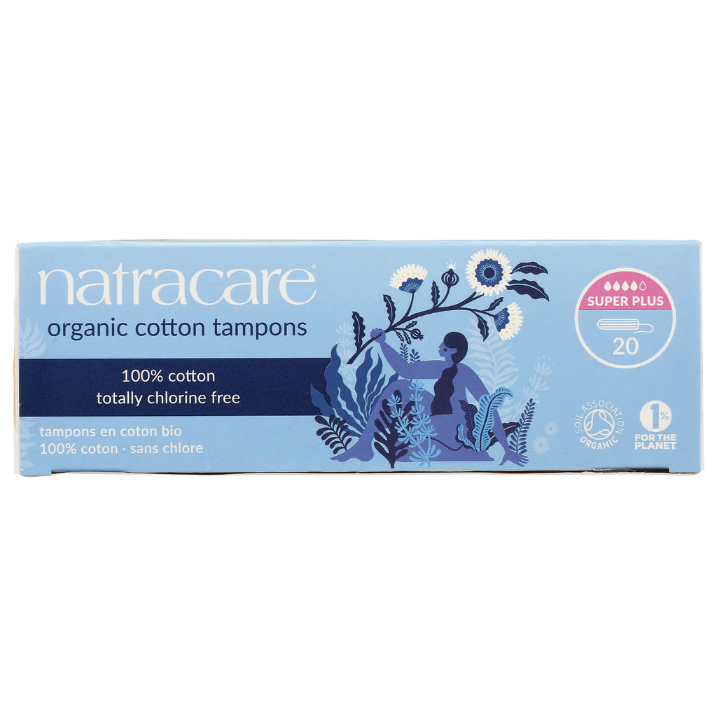 NCR003 | Natracare organic cotton tampons box Super Plus 20 count, 100% cotton totally chlorine free - Thumbnail