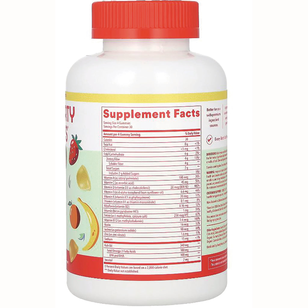 SMA001 | Back of white supplement bottle showing Supplement Facts panel and fruit illustrations - Thumbnail