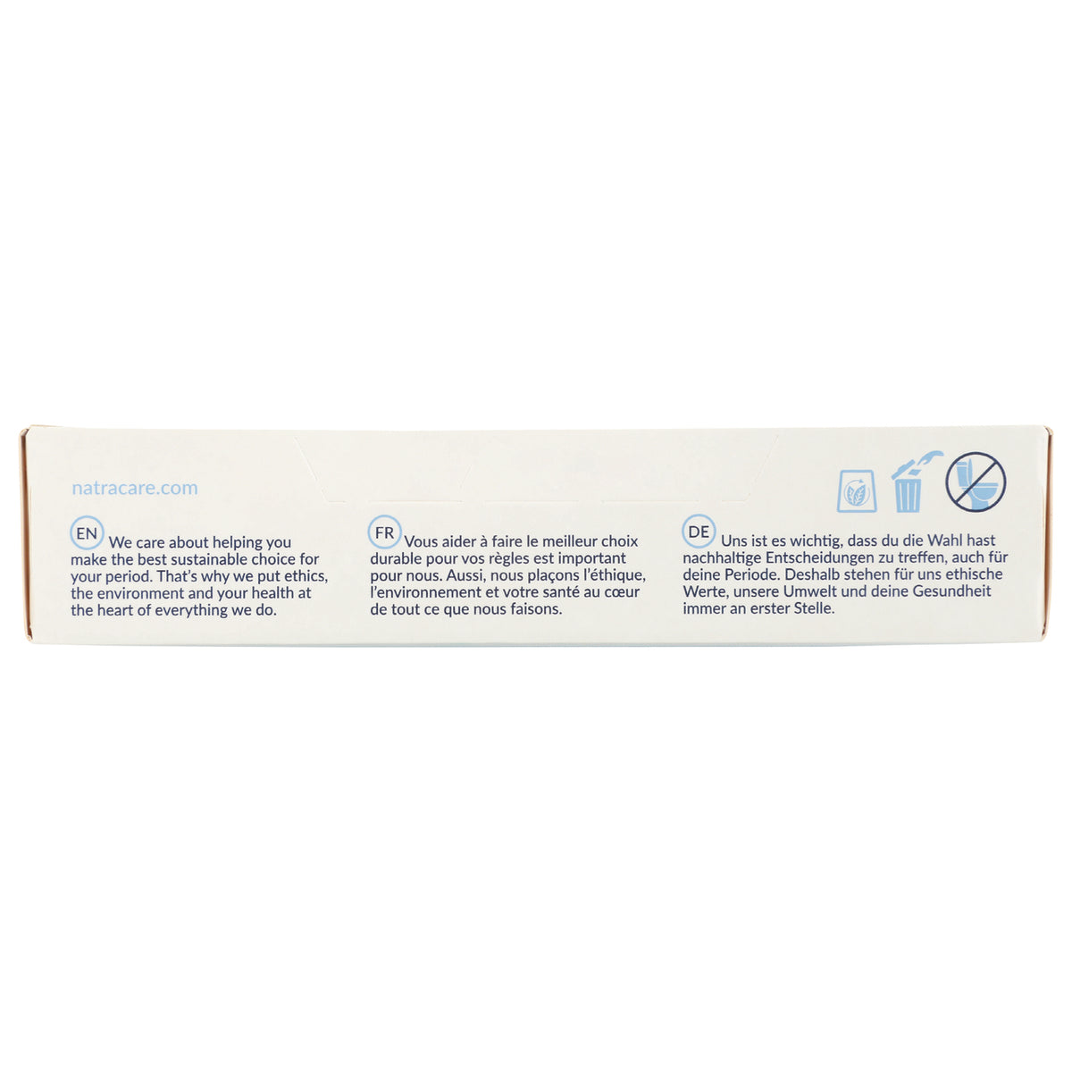 NCR002 | side panel infographic on white box with English French German sustainability text and icons
