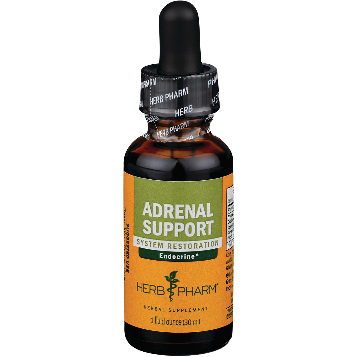 HPH001 | Amber dropper bottle labeled ADRENAL SUPPORT herbal supplement by Herb Pharm 1 fluid ounce