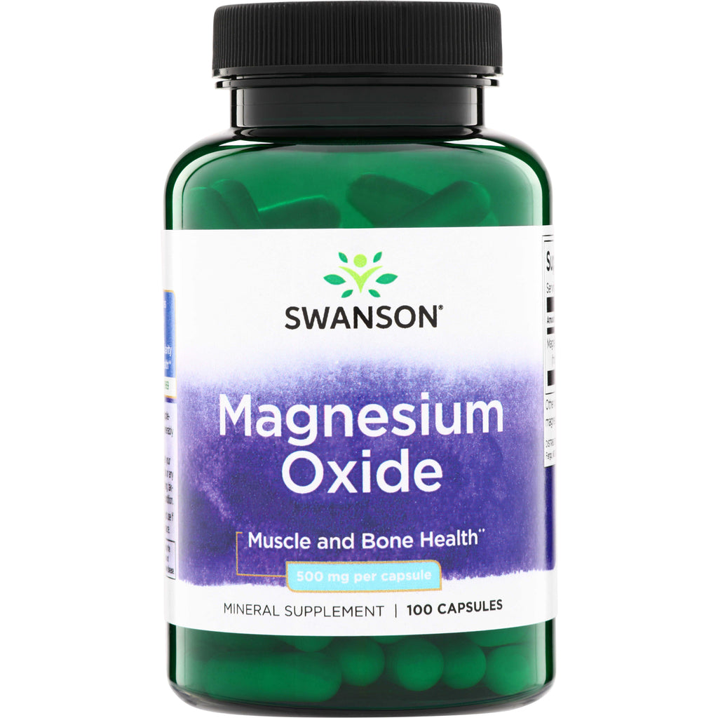 SW1817 | Swanson Magnesium Oxide, 500 mg per capsule, 100 capsules, Muscle and Bone Health - Thumbnail