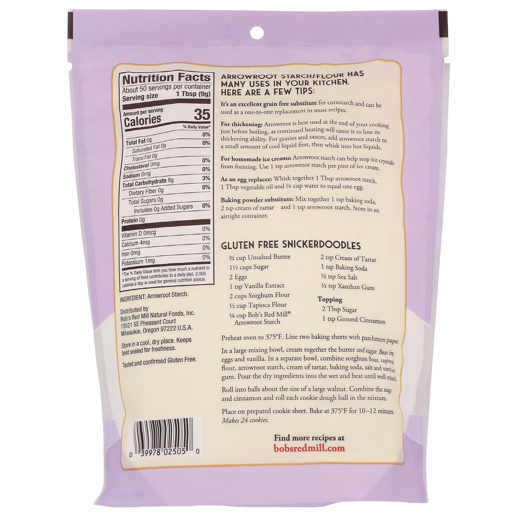 BOB291 | back of lavender package showing nutrition facts, ingredient list and gluten free snickerdoodles recipe - Thumbnail