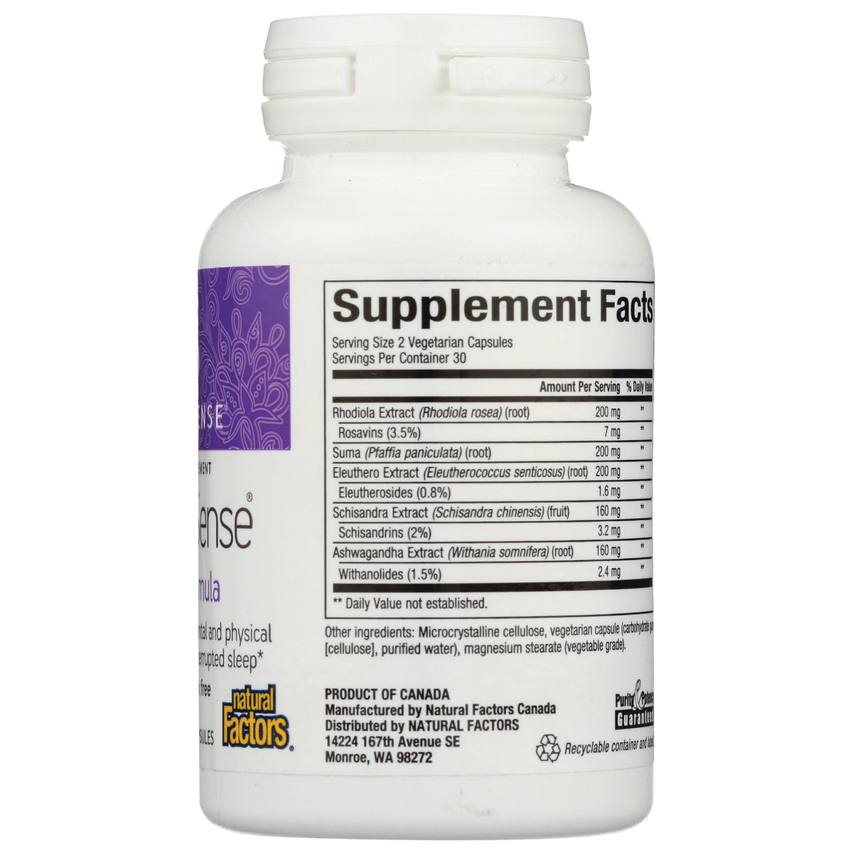 NFC148 | back label showing Supplement Facts table with ingredient amounts and Natural Factors logo