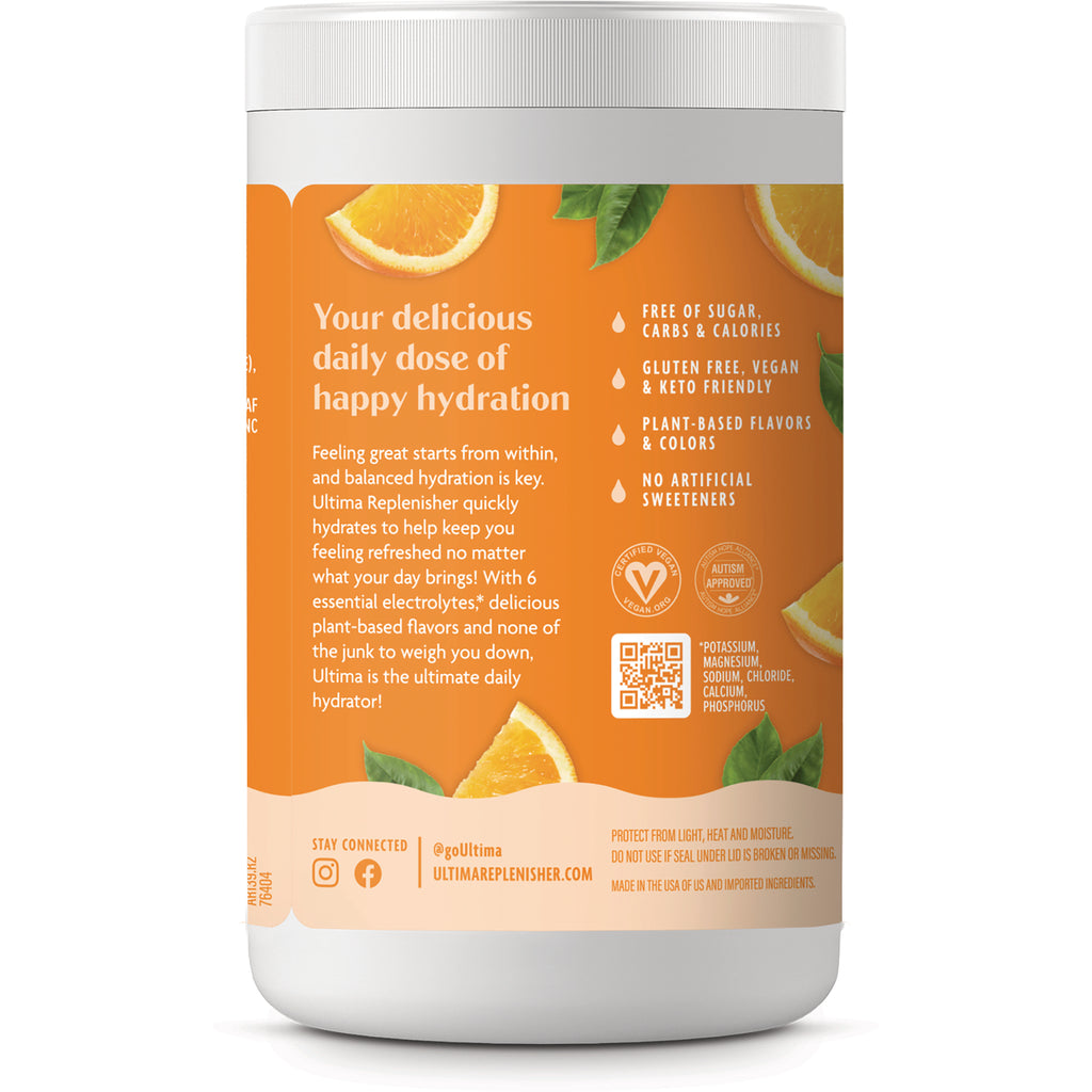 UHP029 | Back label of Ultima Replenisher with claims: zero sugar, carbs & calories; gluten free; vegan; no artificial sweeteners - Thumbnail