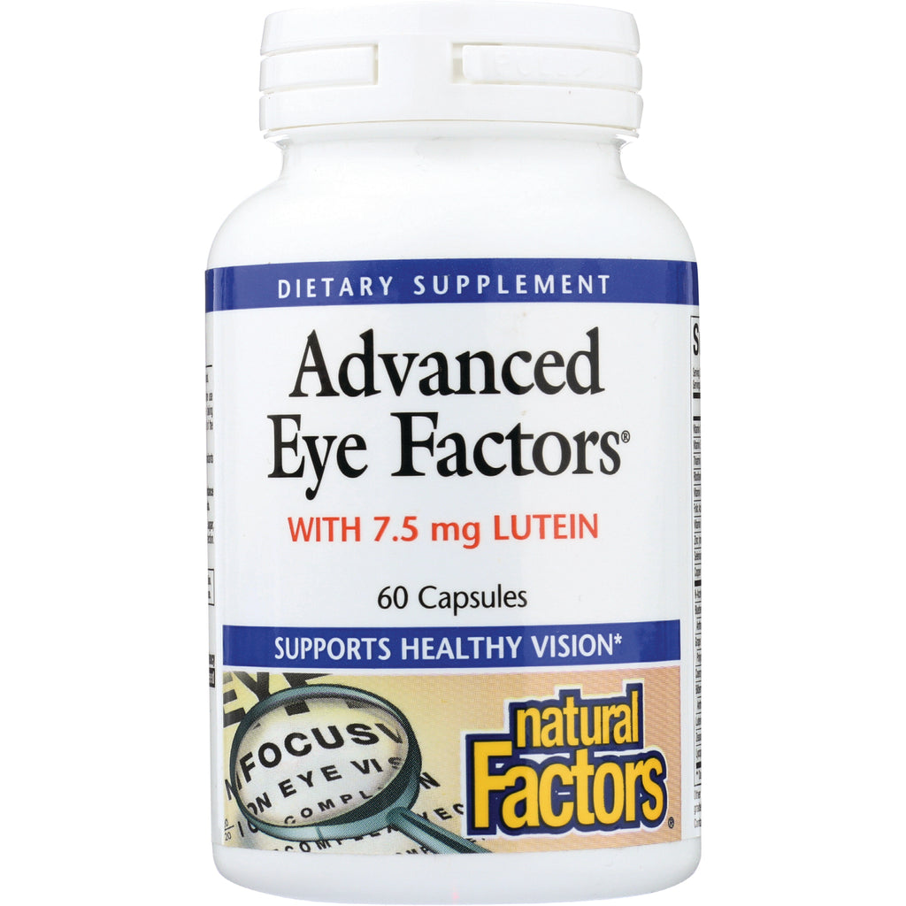 NFC150 | Front-facing white bottle labeled Advanced Eye Factors with 7.5 mg LUTEIN, 60 Capsules, Natural Factors logo - Thumbnail