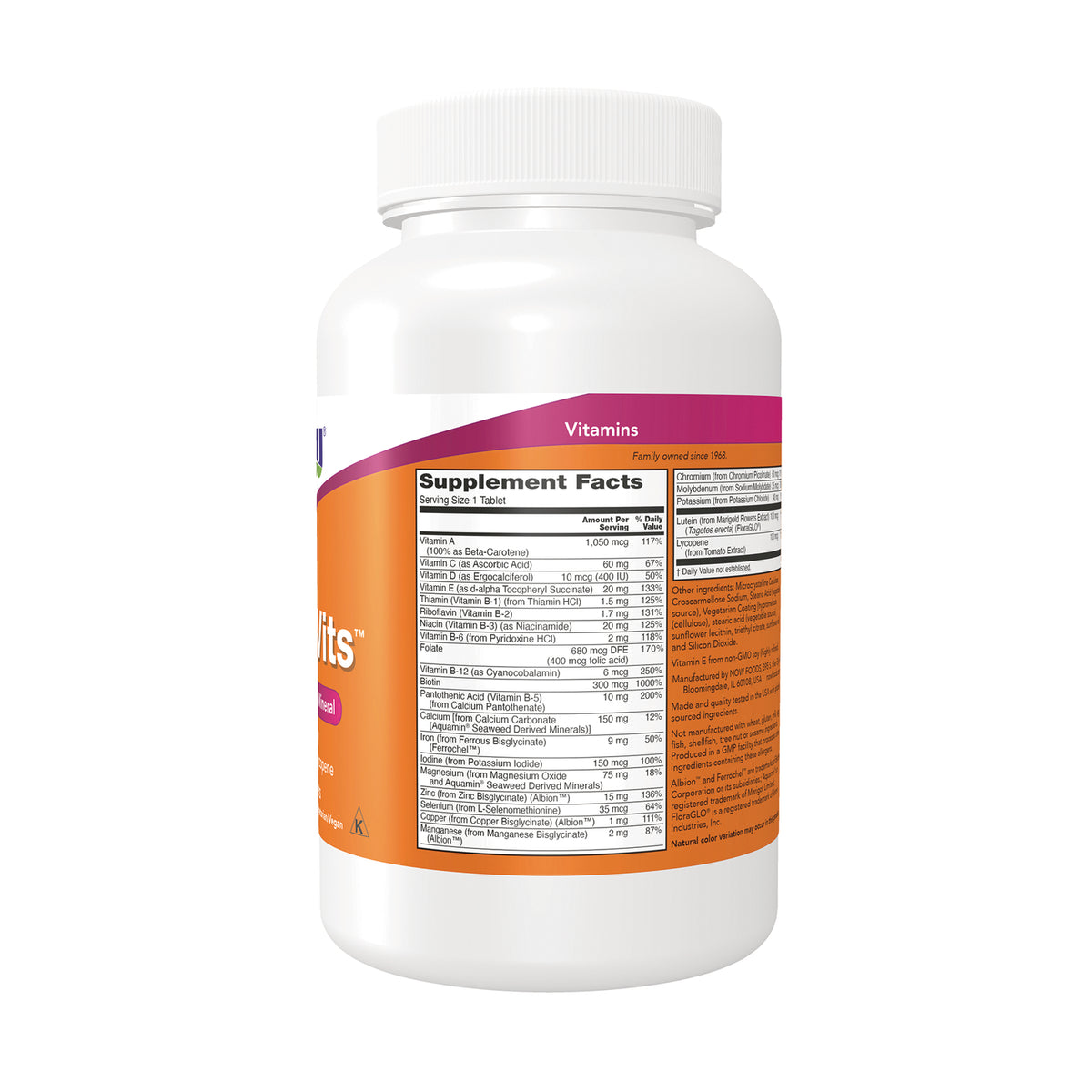 NWF669 | back of white vitamin bottle showing Supplement Facts label and ingredient panel