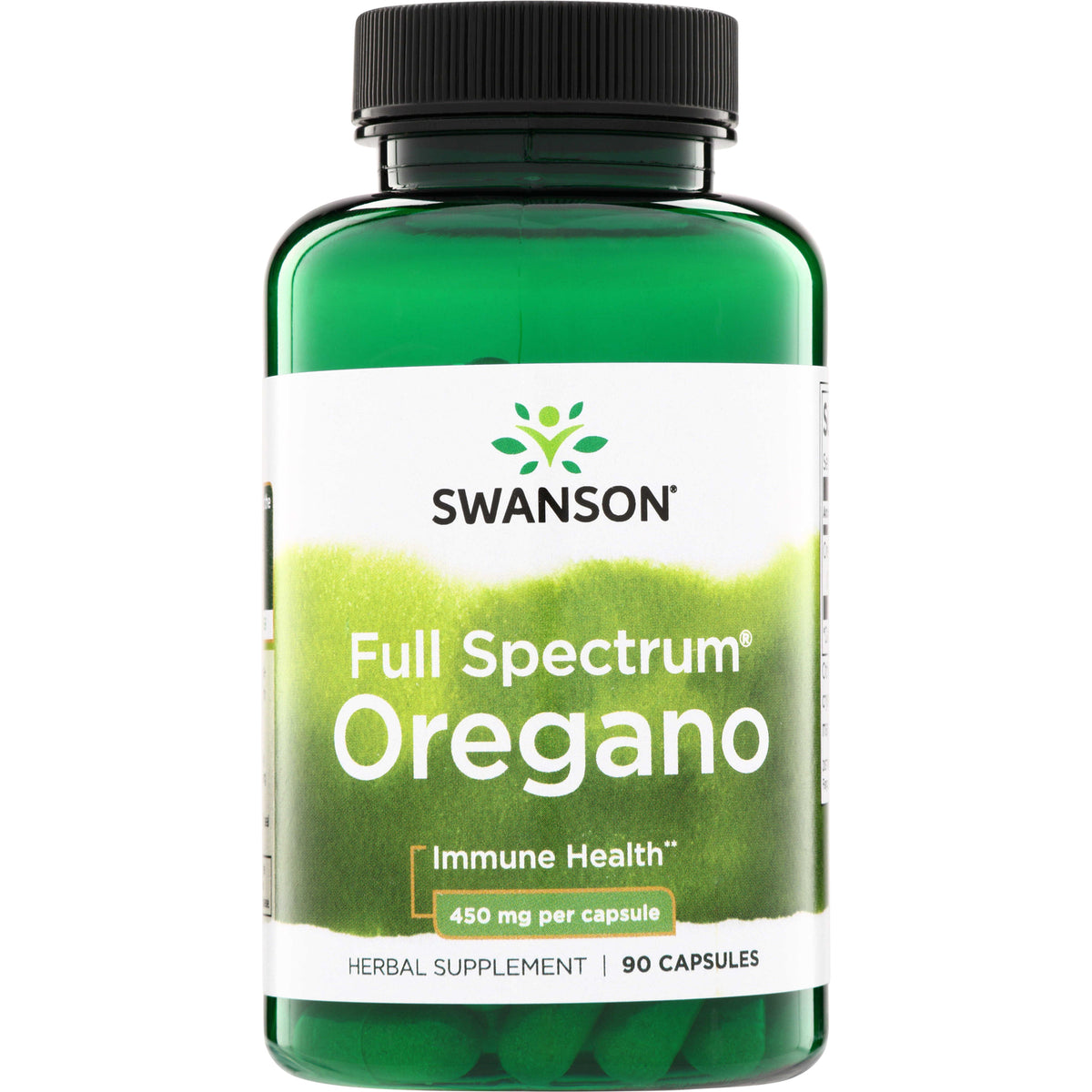 SW956 | Swanson Full Spectrum Oregano supplement bottle, Immune Health, 450 mg per capsule, 90 capsules