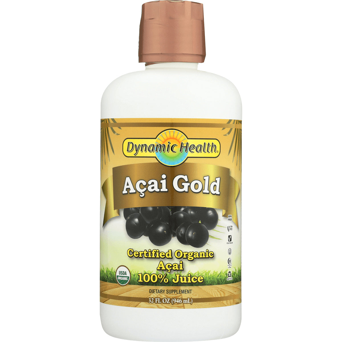 DYH001 | Dynamic Health Aa Gold bottle, certified organic aa 100% juice, 32 fl oz