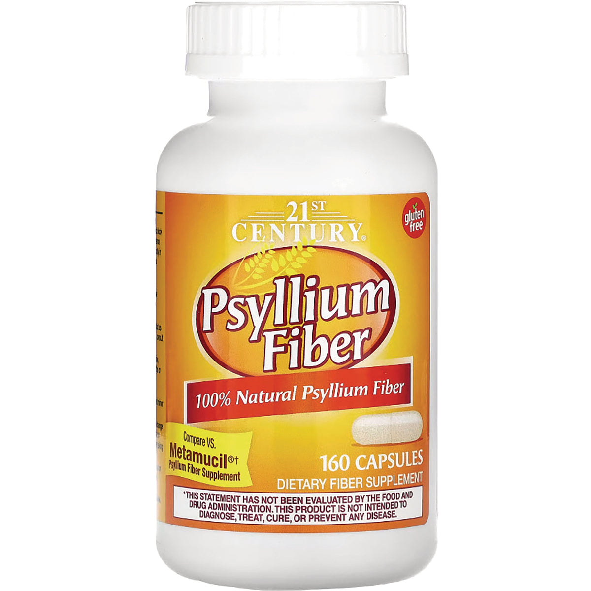 CNT137 | 21st Century Psyllium Fiber white bottle with yellow label, 160 capsules dietary fiber supplement