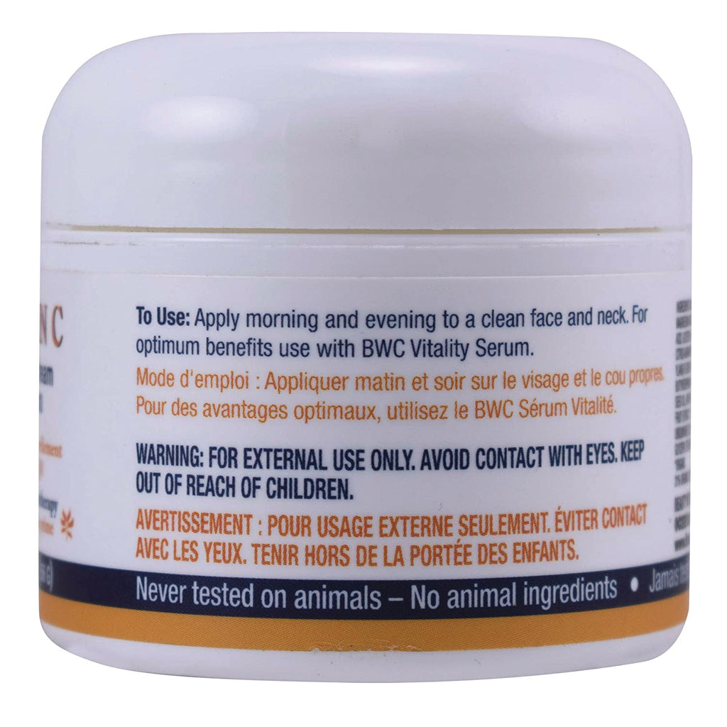 BWC094 | Back of white cream jar showing usage instructions and warnings and Never tested on animals label - Thumbnail