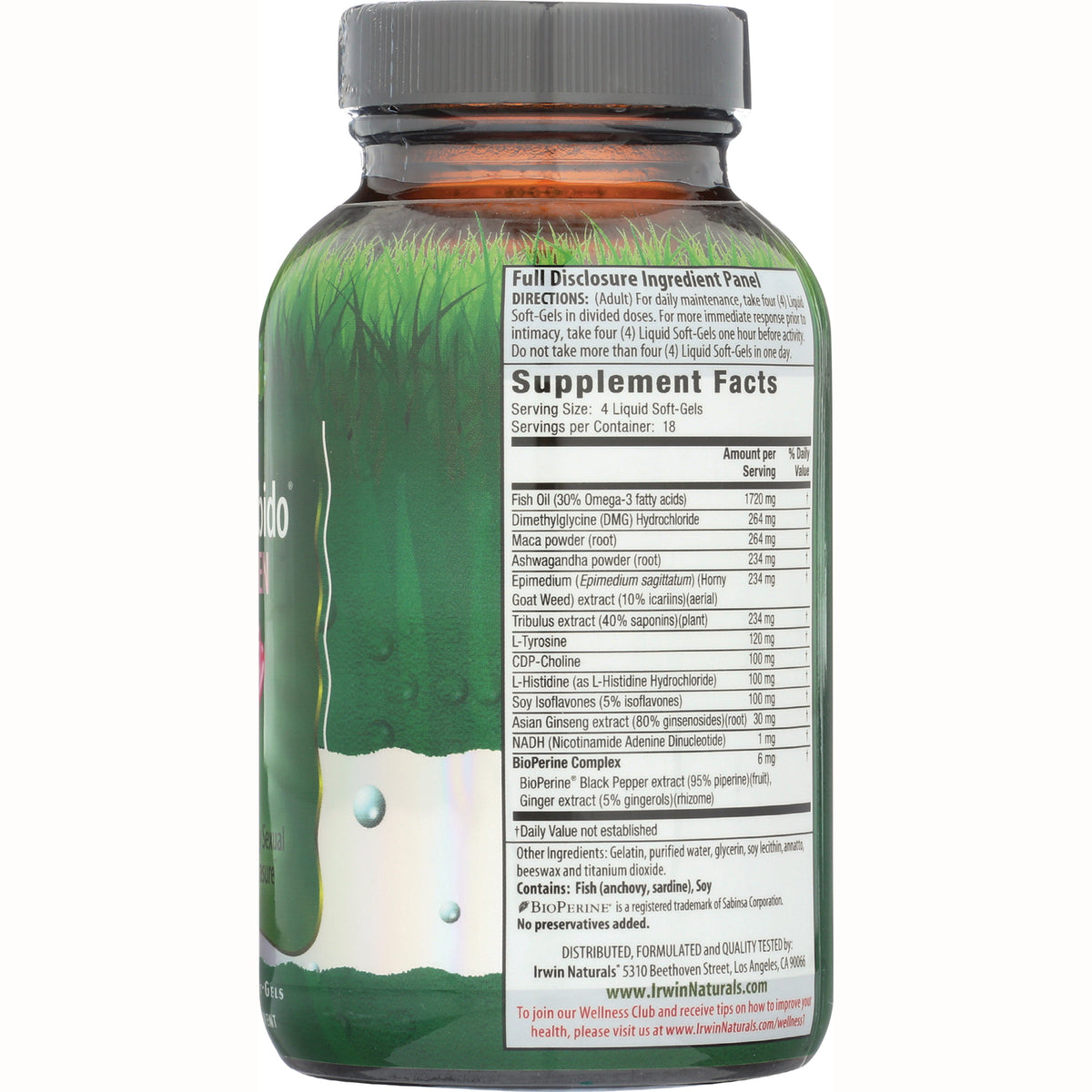 IR066 | bottle back showing Supplement Facts panel and full ingredient list for dietary supplement
