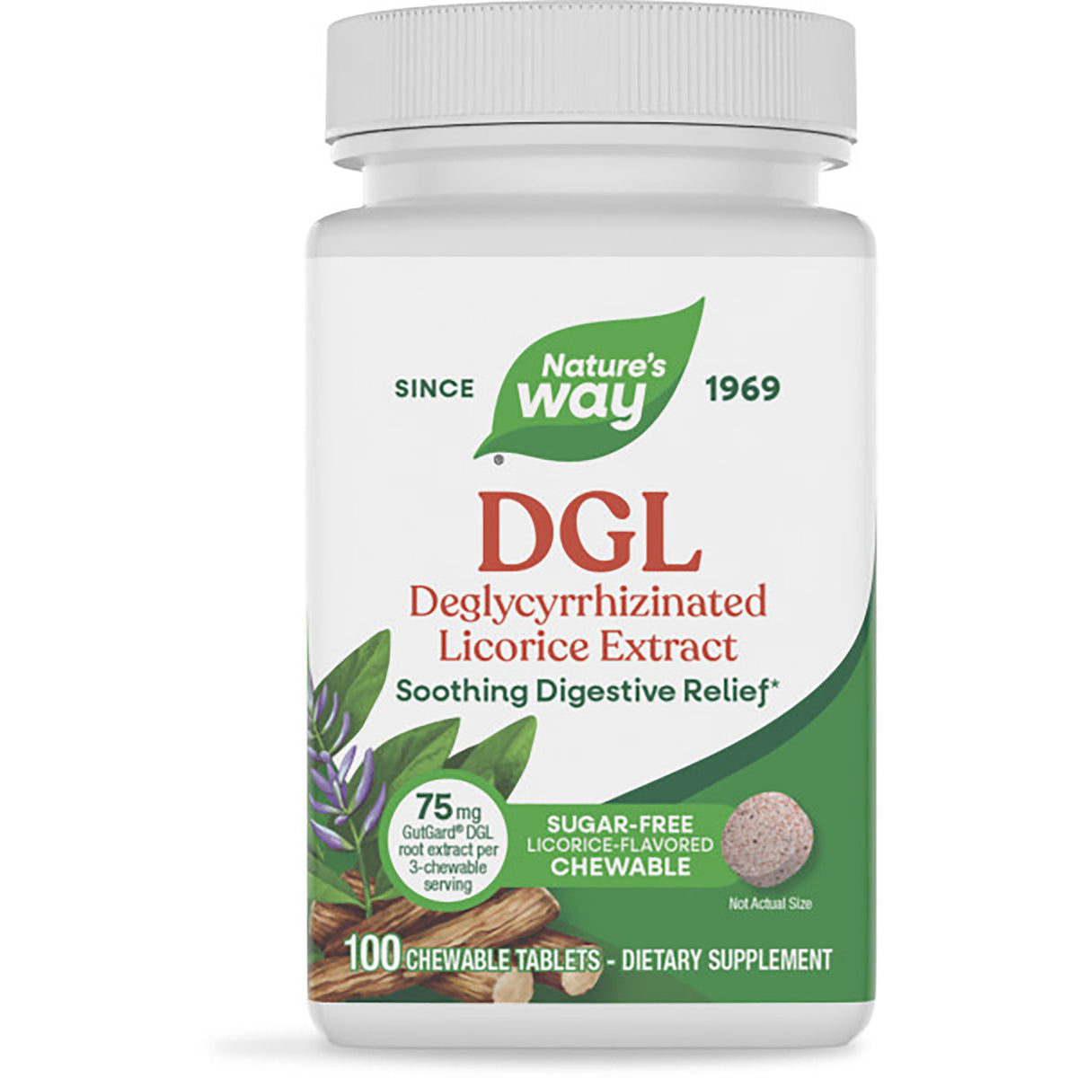 ET074 | Nature's Way DGL deglycyrrhizinated licorice extract bottle front, 100 chewable tablets