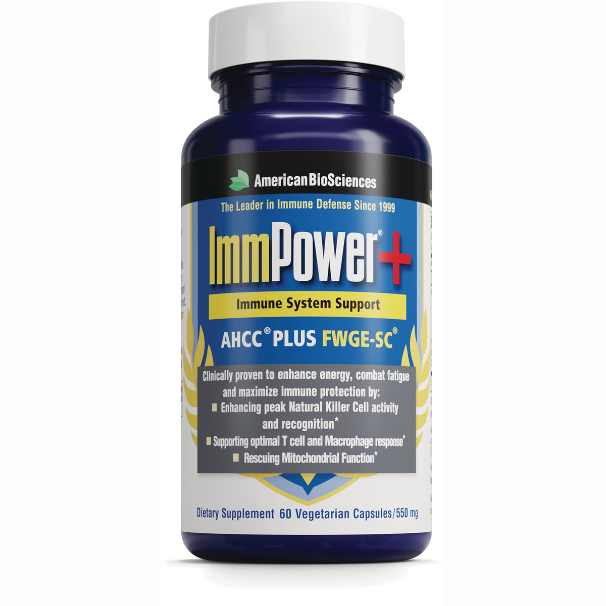 AMB017 | AmericanBioSciences ImmPower+ immune system support, AHCC Plus FWGE-SC, 60 vegetarian capsules 550 mg