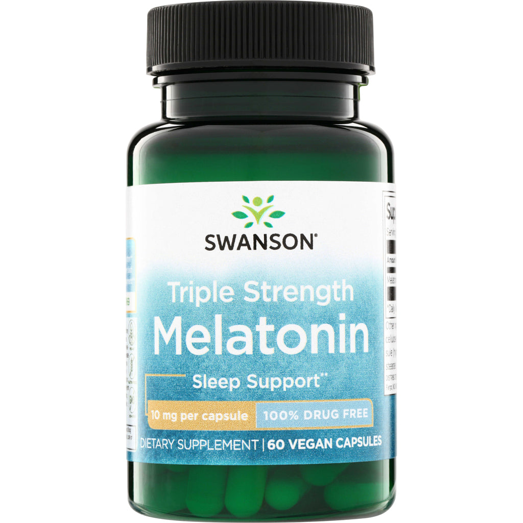 SWU305 | Swanson Triple Strength Melatonin bottle, Sleep Support, 10 mg per capsule, 60 vegan capsules - Thumbnail