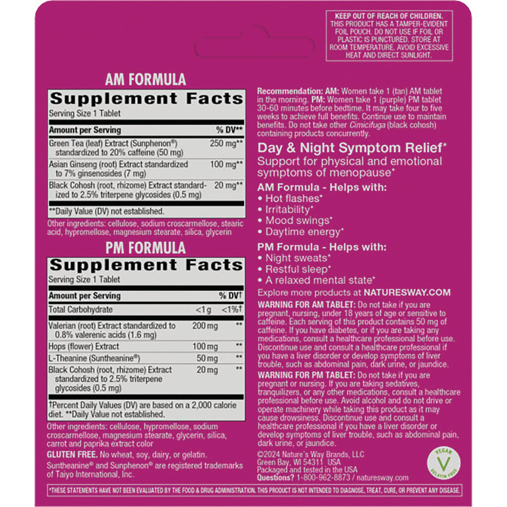 ET247 | Back packaging showing AM and PM Supplement Facts panels, ingredients, directions and warning text - Thumbnail