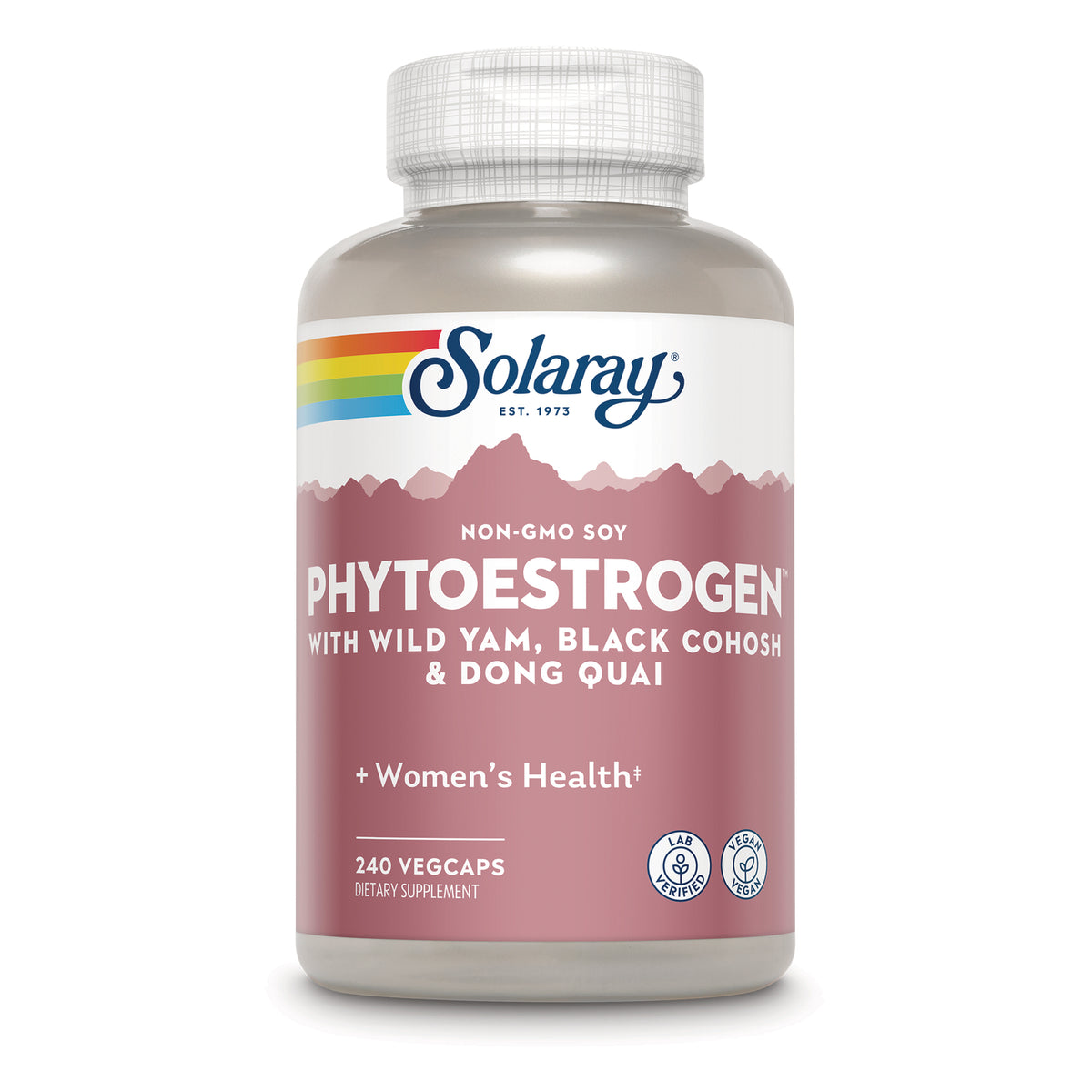 SLR515 | Solaray Phytoestrogen supplement bottle, 240 vegcaps, with wild yam, black cohosh and dong quai