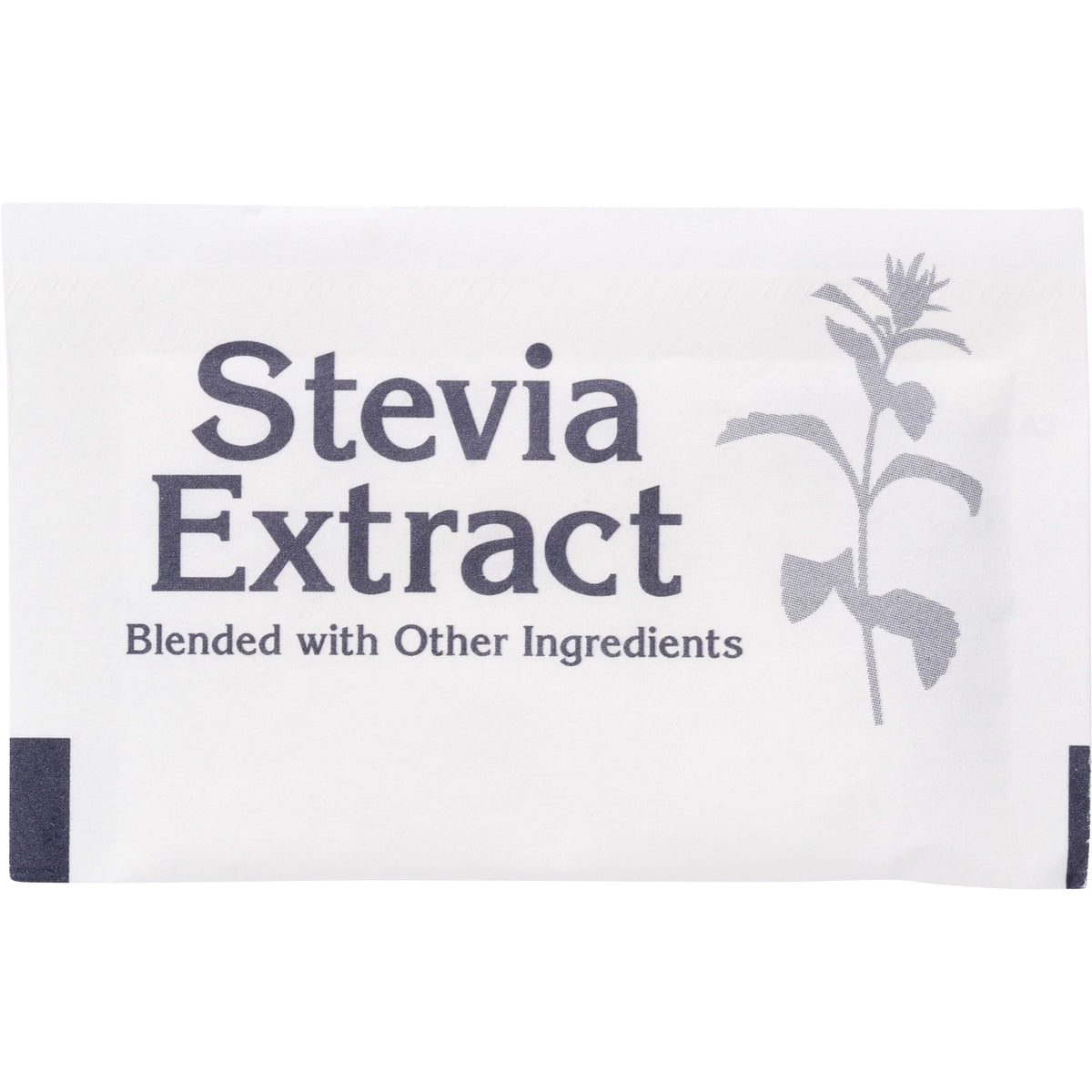 SW916 | White stevia extract sachet labeled Stevia Extract and Blended with Other Ingredients, gray plant illustration